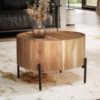 FineBuy Couchtisch Akazie Massivholz rund 60 cm · Wohnzimmertisch in Trommelform – Ansicht 1