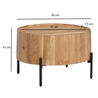 FineBuy Couchtisch Akazie Massivholz rund 60 cm · Wohnzimmertisch in Trommelform – Ansicht 3