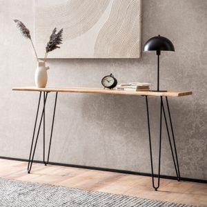 FB105391 FineBuy Konsolentisch 150x36x75 cm Akazie Massivholz Baumkante Anrichte Flur, Ablagetisch mit Haarnadelbeine Schmal Modern, Flurtisch Metallgestell, Dielentisch Lang Hoch