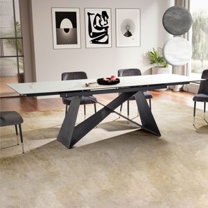 FineBuy Esszimmertisch 180 - 260 cm Ausziehbar Keramik Glas, Keramiktisch Groß, Designer Küchentisch Rechteckig, Esstisch Extravagant mit Metallbeinen