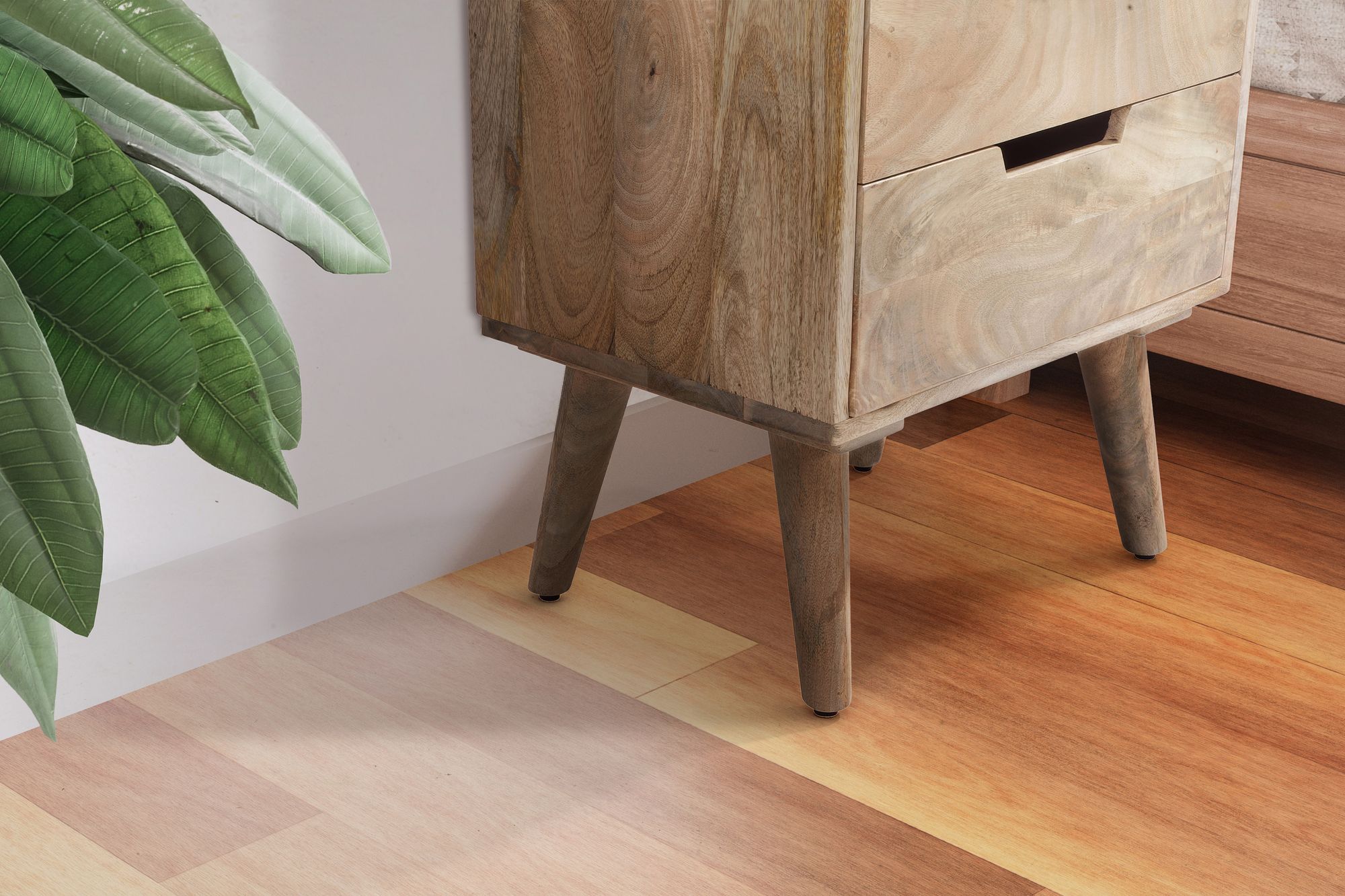 FineBuy Nachttisch aus Mango Massivholz mit 3 Schubladen & Ablage – Nachtschrank ideal für Boxspringbetten, Nachtkonsole im Natur Design – Nachtkästchen 45x33x63 cm | Farbe: Braun