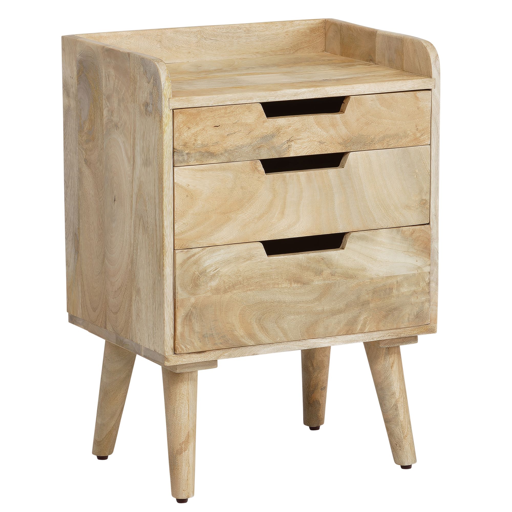 FineBuy Nachttisch aus Mango Massivholz mit 3 Schubladen & Ablage – Nachtschrank ideal für Boxspringbetten, Nachtkonsole im Natur Design – Nachtkästchen 45x33x63 cm