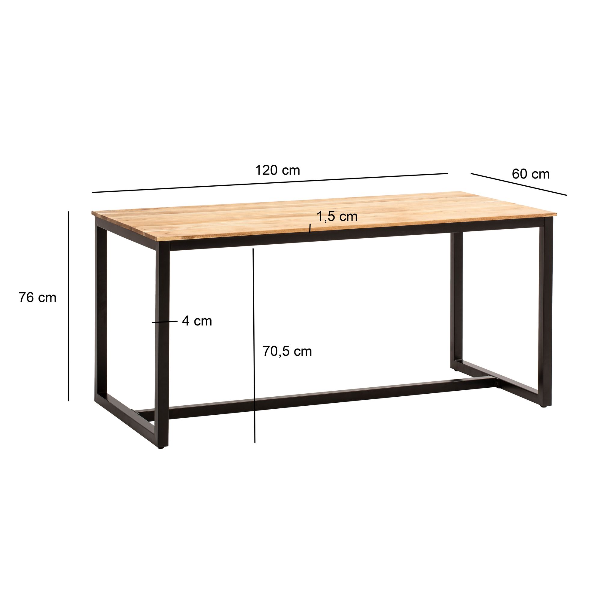 FineBuy Esszimmertisch 120x60x76 cm Akazie Massivholz Metall Esstisch Loft-Style, Küchentisch mit Metallbeinen, Holztisch Industrial Klein, Speisetisch Esszimmer Rechteckig | Farbe: Braun
