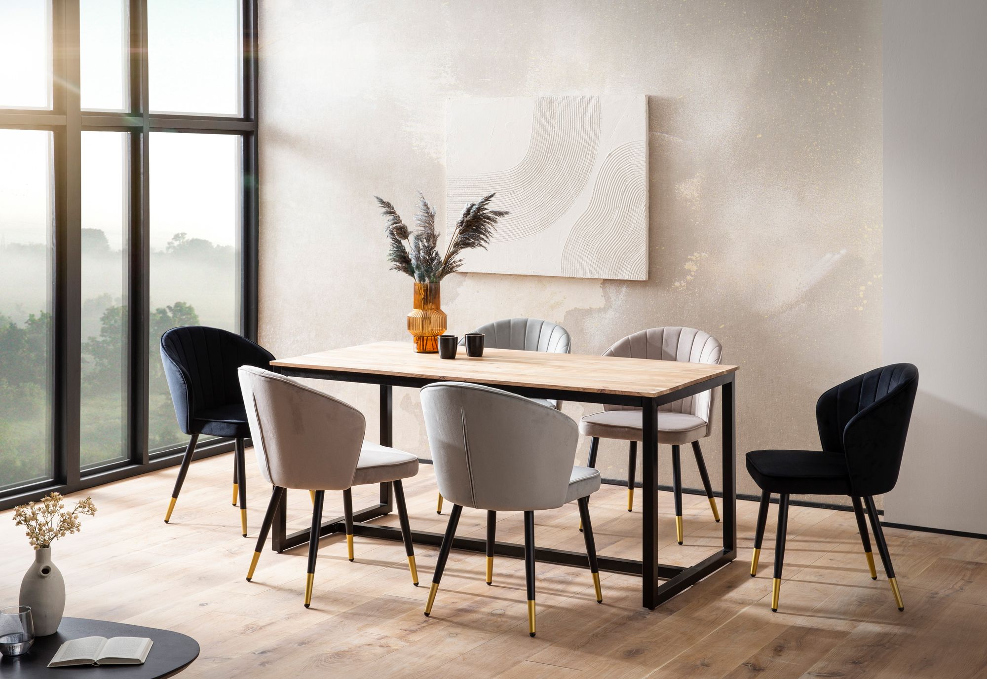 FineBuy Esszimmertisch 120x60x76 cm Akazie Massivholz Metall Esstisch Loft-Style, Küchentisch mit Metallbeinen, Holztisch Industrial Klein, Speisetisch Esszimmer Rechteckig | Farbe: Braun