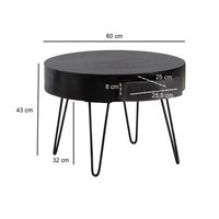Couchtisch Mango Massivholz rund Ø 60 cm Wohnzimmertisch Schublade Schwarz – Ansicht 3