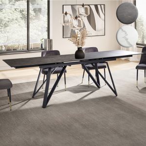 FineBuy Esszimmertisch 180 - 260 cm Ausziehbar Keramik Glas, Keramiktisch Groß, Designer Küchentisch Rechteckig, Esstisch Extravagant mit Metallbeinen