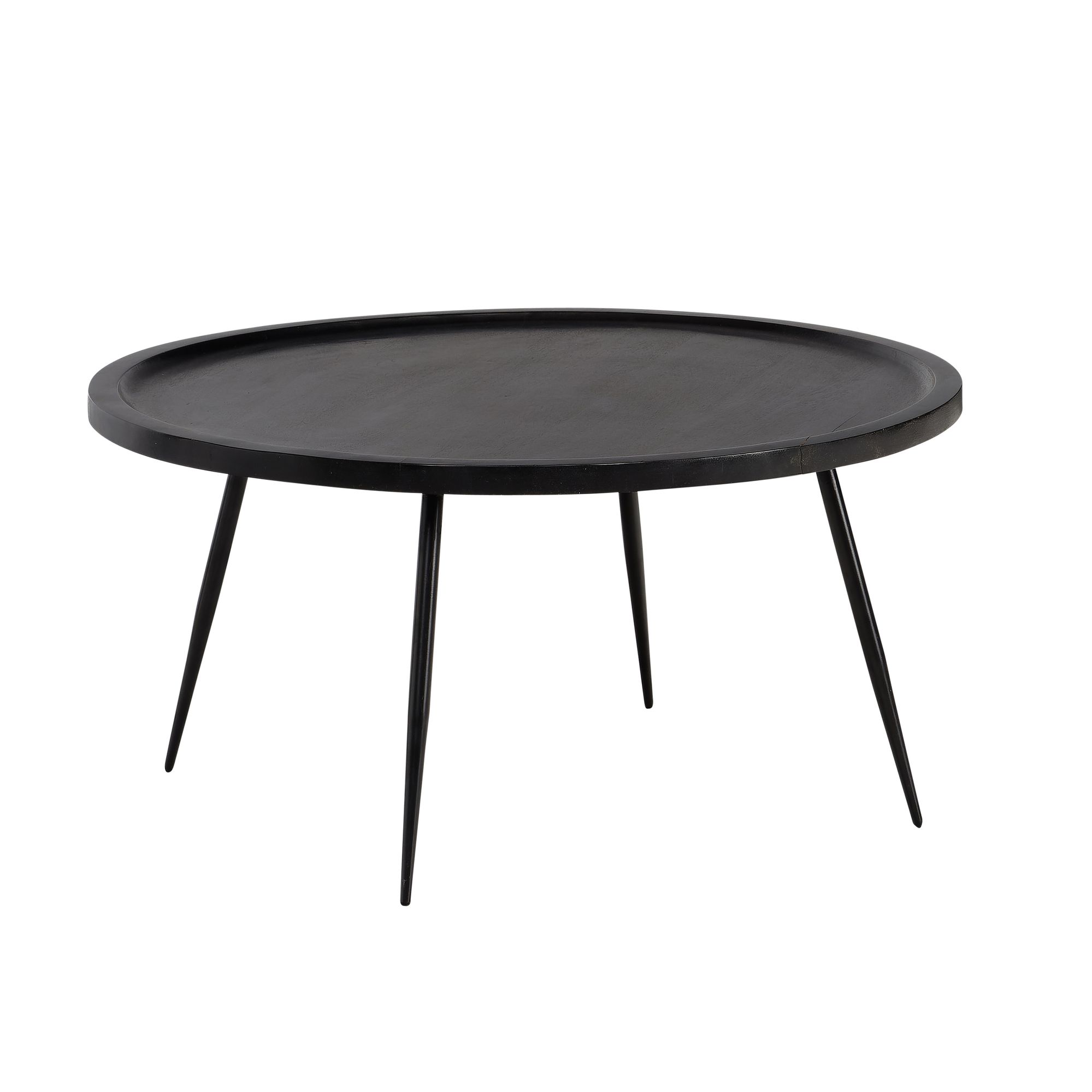 FineBuy Couchtisch Mango Massivholz rund Ø 75 cm Schwarz · Moderner Wohnzimmertisch mit Metallbeinen · Handgefertigter Sofatisch im Industrial Japandi Design | Farbe: Schwarz
