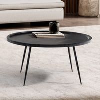 Couchtisch Massivholz rund Ø 75 cm Schwarz Moderner Wohnzimmertisch Metallbeine – Ansicht 1