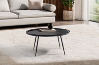 Couchtisch Massivholz rund Ø 75 cm Schwarz Moderner Wohnzimmertisch Metallbeine – Ansicht 2