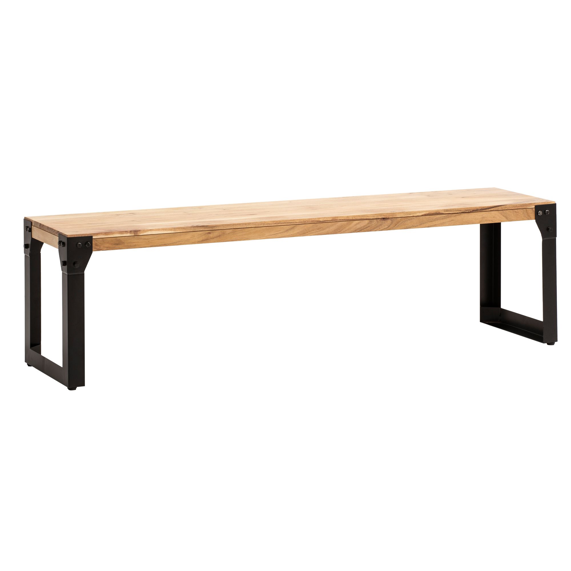 FineBuy Esszimmerbank Akazie Massivholz Metall Industrial, Esstischbank Holzbank Massiv ohne Lehne, Küchenbank Essbank Modern, Sitzbank Esszimmer | Farbe: Braun