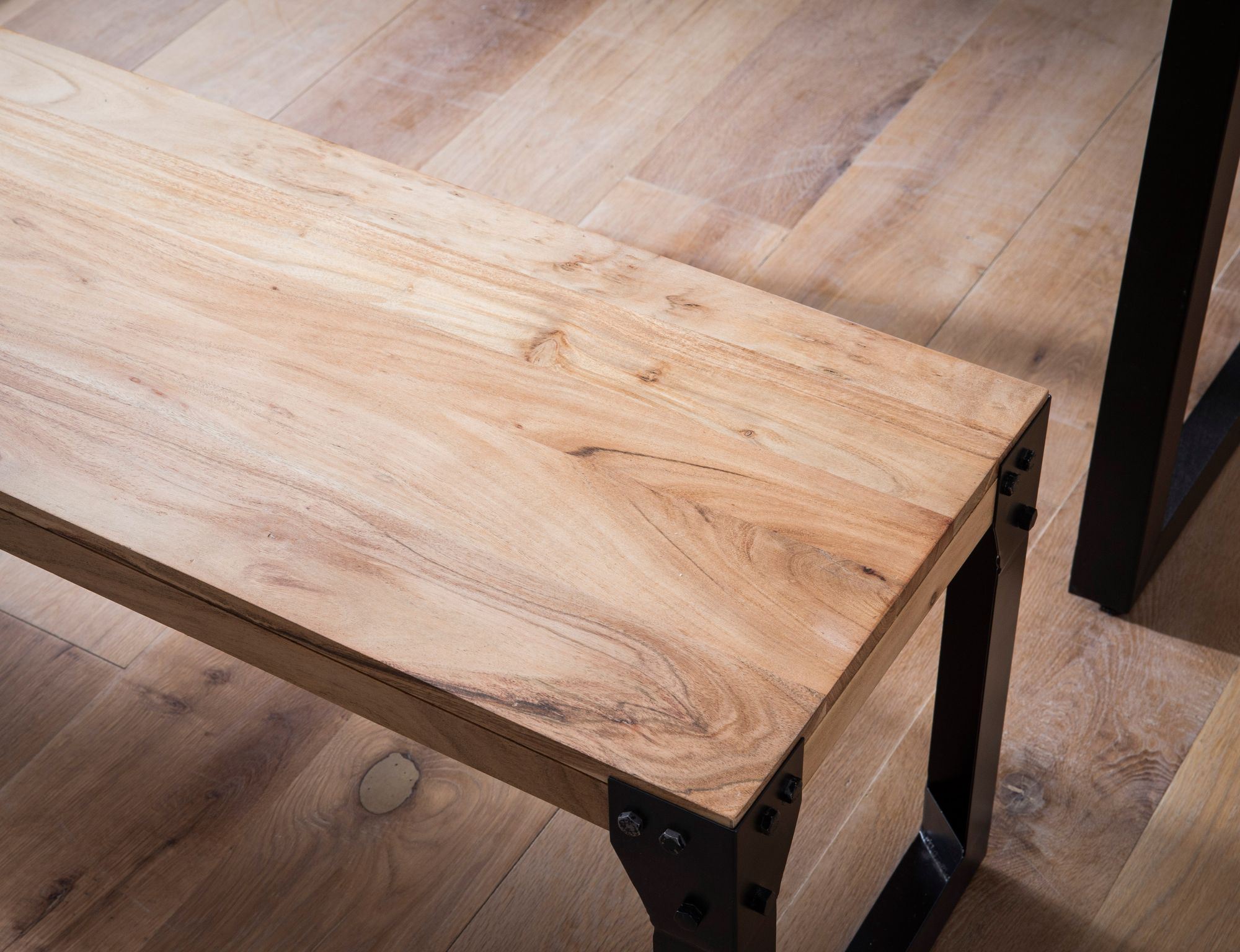 FineBuy Esszimmerbank Akazie Massivholz Metall Industrial, Esstischbank Holzbank Massiv ohne Lehne, Küchenbank Essbank Modern, Sitzbank Esszimmer | Farbe: Braun