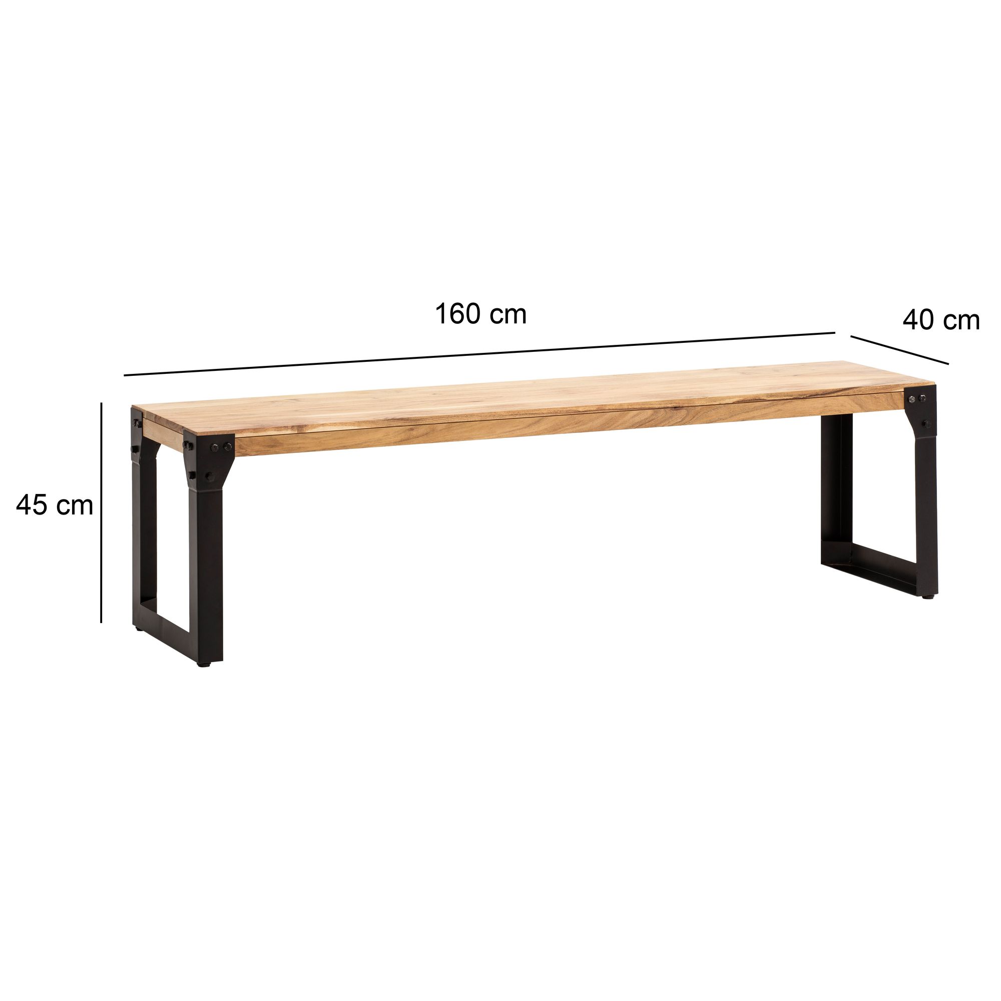 FineBuy Esszimmerbank Akazie Massivholz Metall Industrial, Esstischbank Holzbank Massiv ohne Lehne, Küchenbank Essbank Modern, Sitzbank Esszimmer | Farbe: Braun
