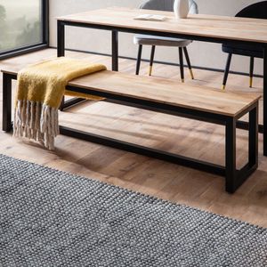 SV106297 FineBuy Esszimmerbank Akazie Massivholz Metall Loft-Style, Esstischbank Holzbank Massiv ohne Lehne, Küchenbank Essbank Industrial, Sitzbank Esszimmer