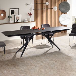 FineBuy Esszimmertisch 180 - 260 cm Ausziehbar Keramik Glas, Keramiktisch Groß, Designer Küchentisch Rechteckig, Esstisch Extravagant mit Metallbeinen