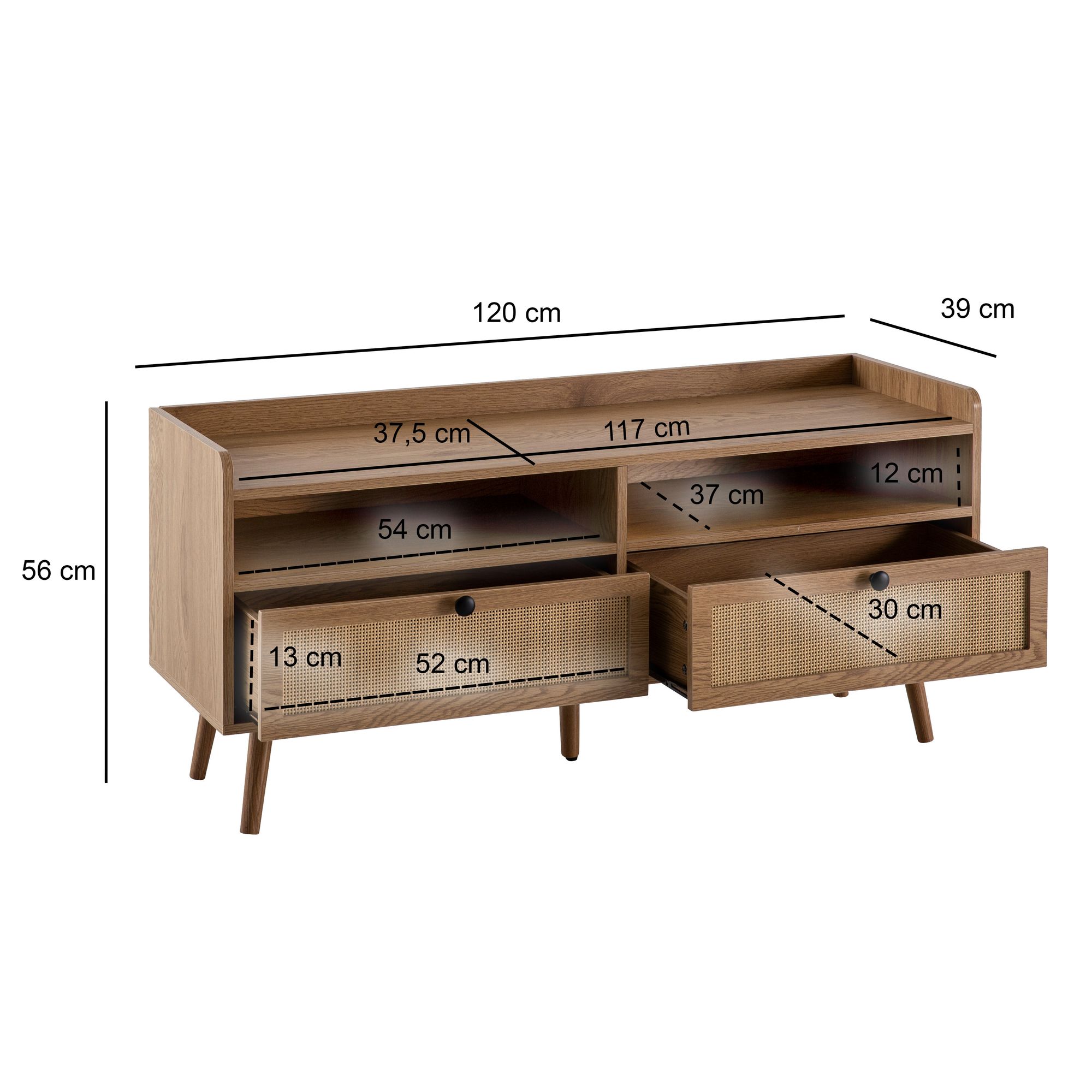 FineBuy Lowboard 120x56x39 cm TV-Kommode mit Eiche-Dekor & Rattan, Design TV-Schrank Hoch mit Schubladen, Fernsehtisch Fernsehschrank Stauraum, Fernsehkommode Wohnzimmer | Farbe: Braun FineBuy Lowboard 120x56x39 cm TV-Kommode mit Eiche-Dekor & Rattan, Design TV-Schrank Hoch mit Schubladen, Fernsehtisch Fernsehschrank Stauraum, Fernsehkommode Wohnzimmer | Farbe: Braun
