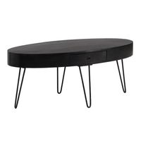 Couchtisch 100cm oval Massivholz schwarz Wohnzimmertisch Schublade Industrial – Ansicht 6