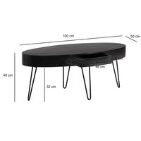Couchtisch 100cm oval Massivholz schwarz Wohnzimmertisch Schublade Industrial – Ansicht 3