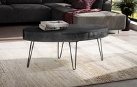 Couchtisch 100cm oval Massivholz schwarz Wohnzimmertisch Schublade Industrial – Ansicht 2