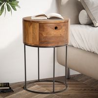 Nachttisch FineBuy Nachtkonsole Boxspringbett Holz Massiv 60 cm Schublade Rund – Ansicht 1