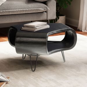 FineBuy Couchtisch 60x60x35 cm Mango Massivholz Metall Schwarz Sofatisch, Design Wohnzimmertisch Organisch mit Stauraum, Kaffeetisch Massiv, Kleiner Tisch Wohnzimmer mit Haarnadelbeine