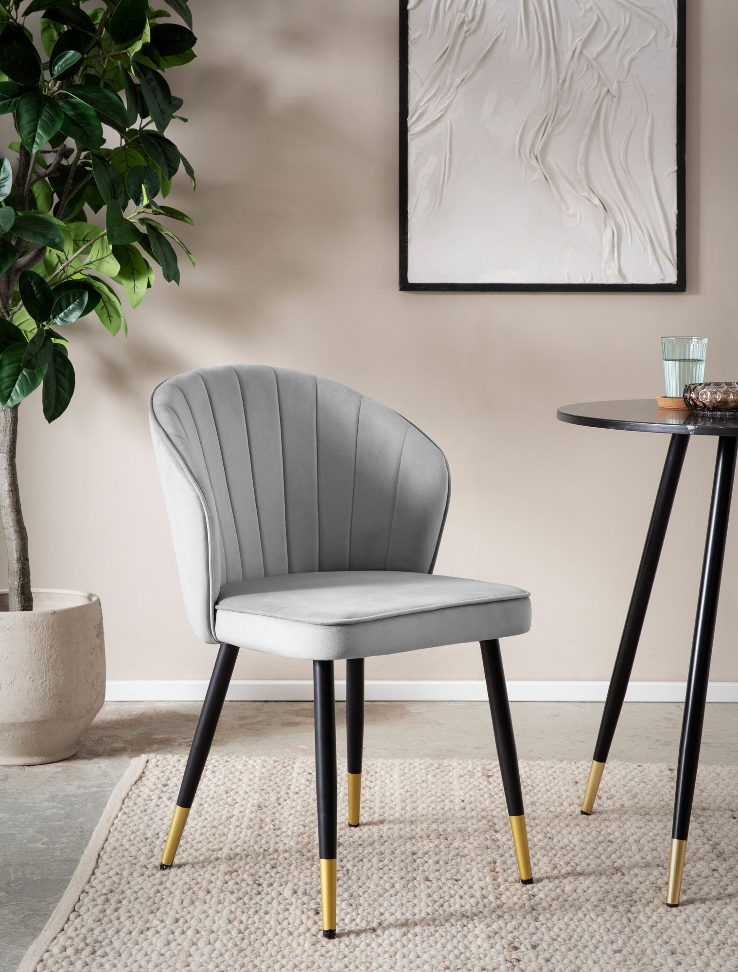 FineBuy Esszimmerstuhl 2er Set Samt Küchenstuhl mit Metallbeinen, Schalenstuhl Skandinavisches Design, Polsterstuhl mit Stoffbezug, Stuhl Gepolstert | Farbe: Beige