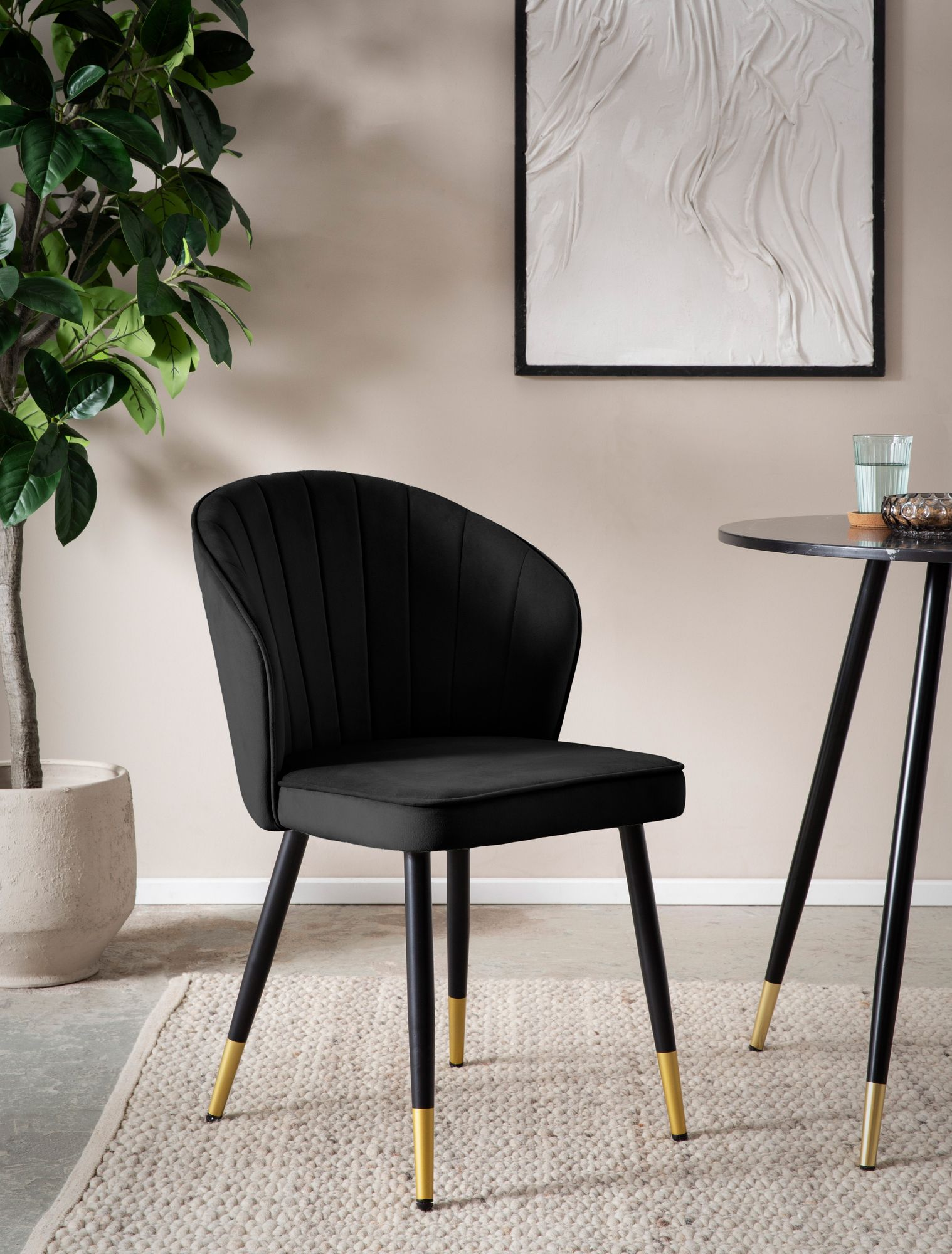 FineBuy Esszimmerstuhl 2er Set Samt Küchenstuhl mit Metallbeinen, Schalenstuhl Skandinavisches Design, Polsterstuhl mit Stoffbezug, Stuhl Gepolstert | Farbe: Beige