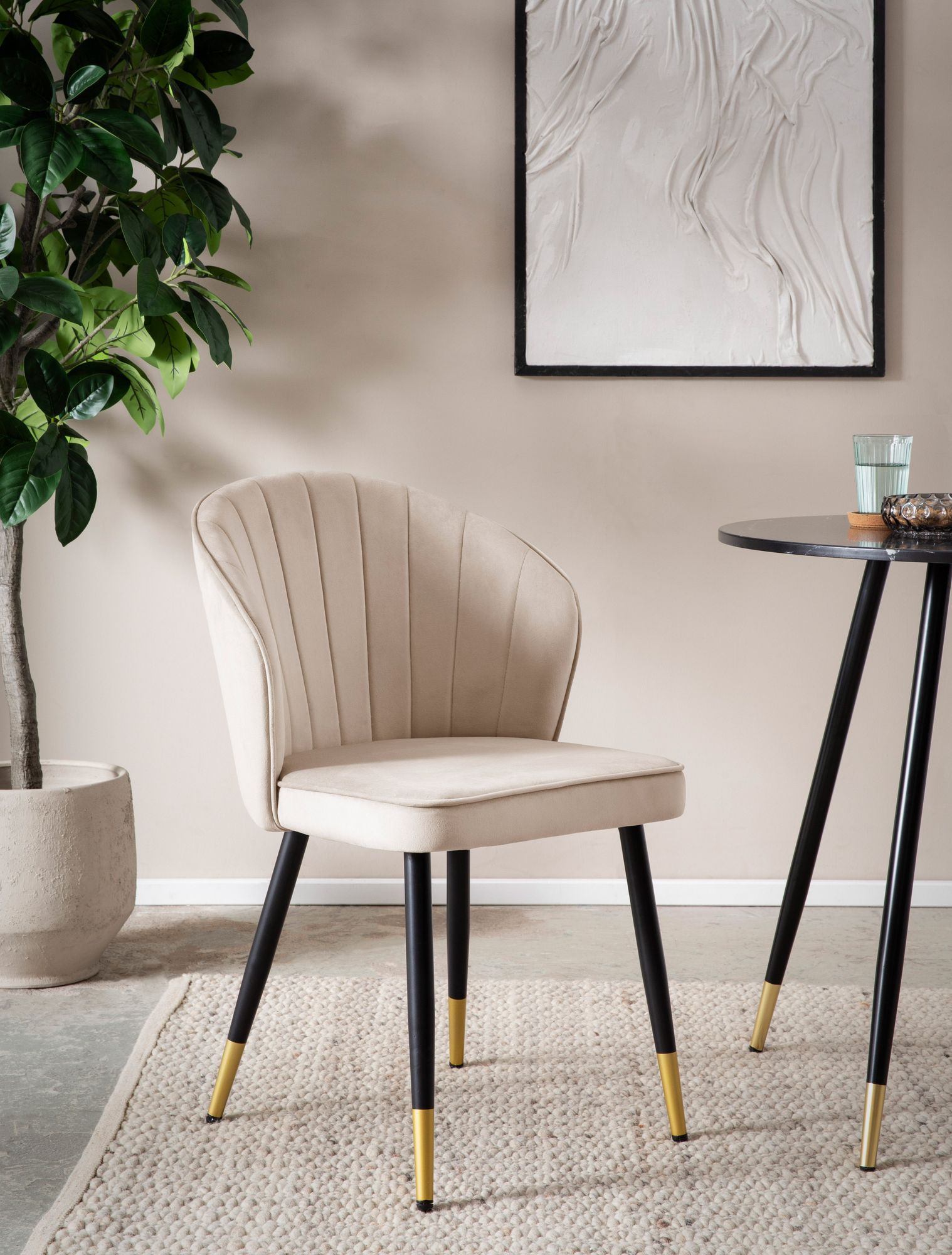 FineBuy Esszimmerstuhl 2er Set Samt Küchenstuhl mit Metallbeinen, Schalenstuhl Skandinavisches Design, Polsterstuhl mit Stoffbezug, Stuhl Gepolstert | Farbe: Beige