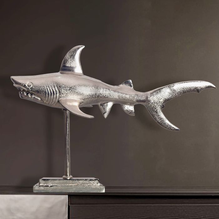 Deko Hai FineBuy 70 cm Aluminium Wohndeko Design Dekoration Maritim Modern Alu