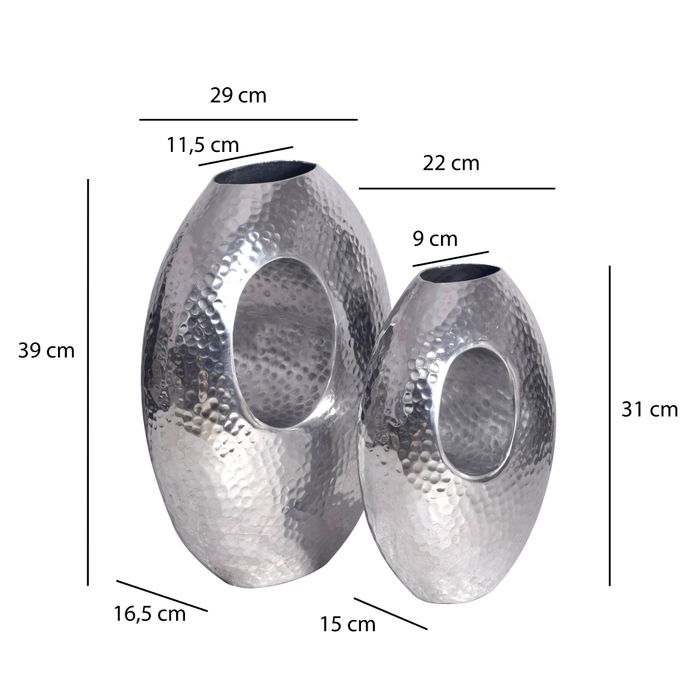Vase 2er Set FineBuy Blumenvase Aluminium Hammerschlag Tischvase Modern Dekovase – Maßzeichnung