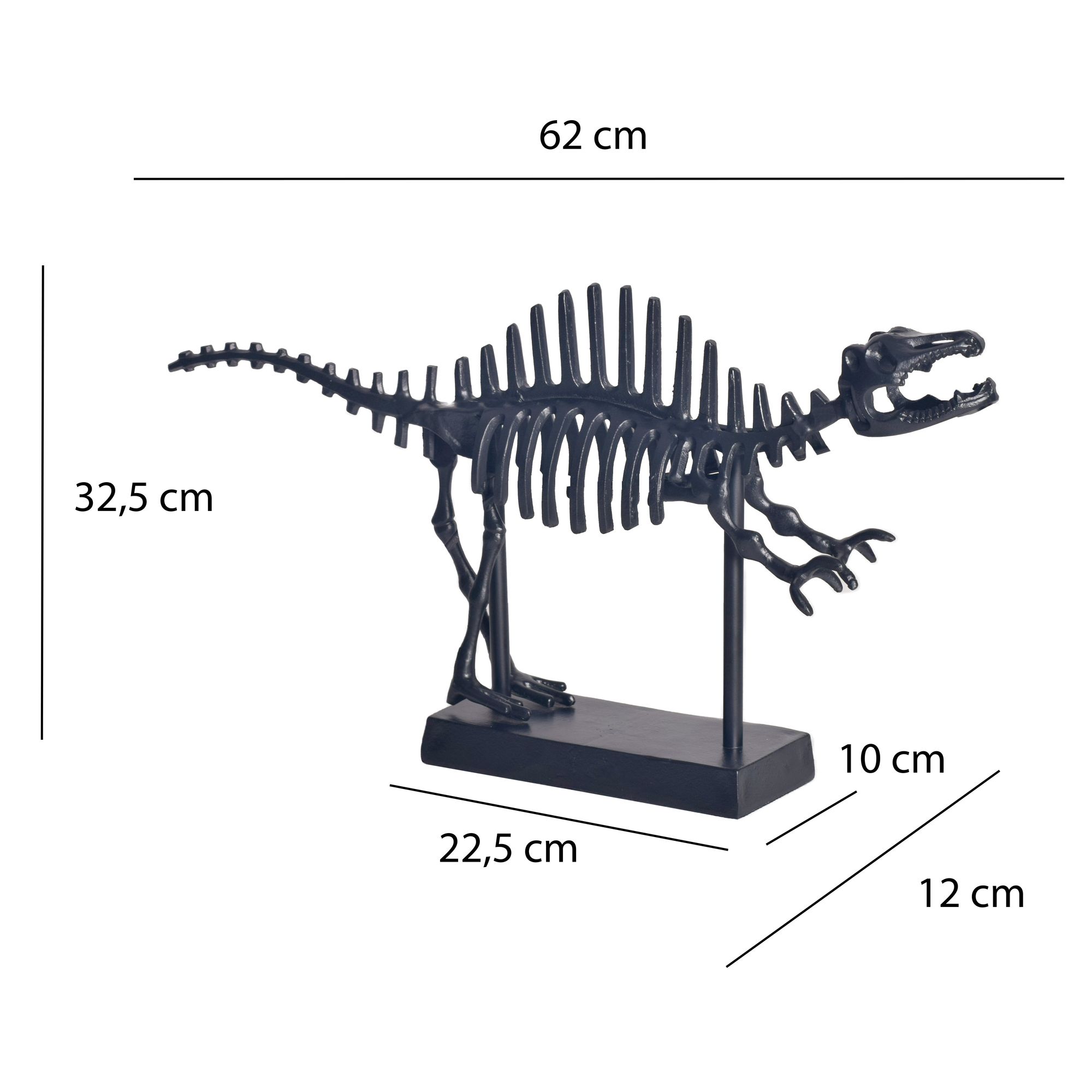 FineBuy Dekofigur T-Rex Aluminium Schwarz Dino Statue 62 cm mit Sockel, Design Metall Deko Alu Modern, Tischdeko Wohndeko Aluminiumdekoration, Dekoration Wohnaccessoire | Farbe: Schwarz