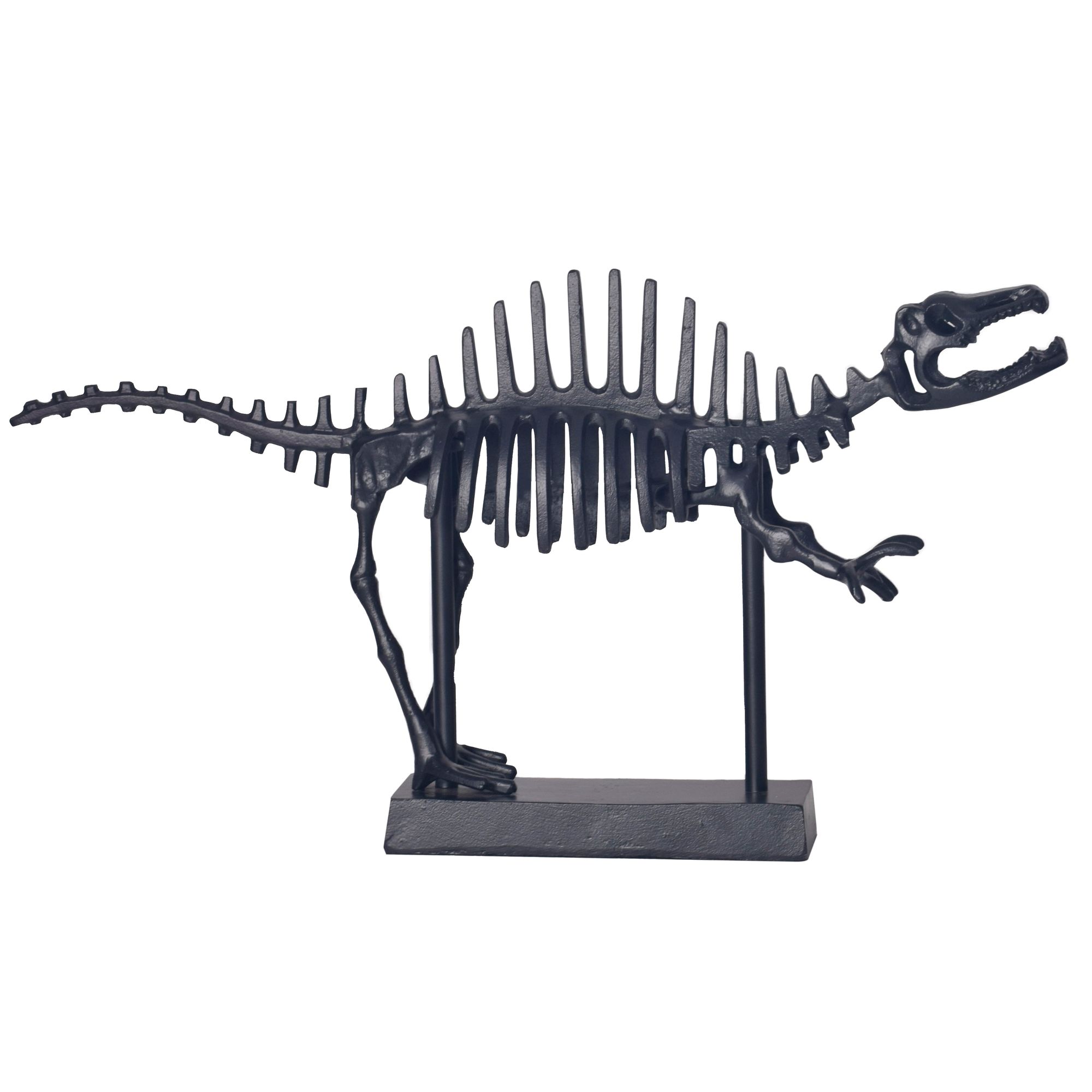 FineBuy Dekofigur T-Rex Aluminium Schwarz Dino Statue 62 cm mit Sockel, Design Metall Deko Alu Modern, Tischdeko Wohndeko Aluminiumdekoration, Dekoration Wohnaccessoire | Farbe: Schwarz