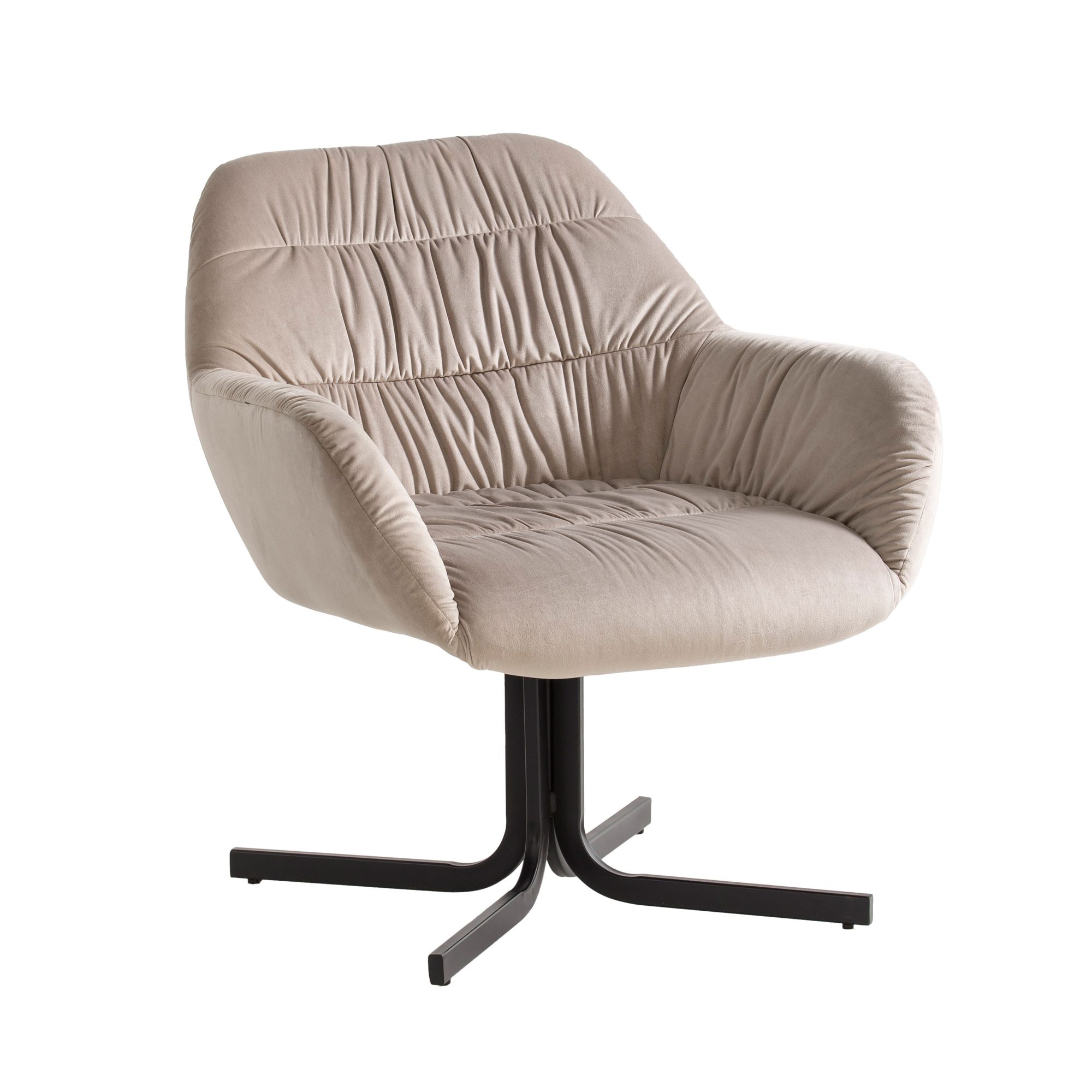 FineBuy Loungesessel Samt Design Clubsessel mit Metallbeine, Schalenstuhl gepolstert mit Rückenlehne, Cocktailsessel Lounge Armlehnen, Sessel mit Stoffbezug | Farbe: Beige