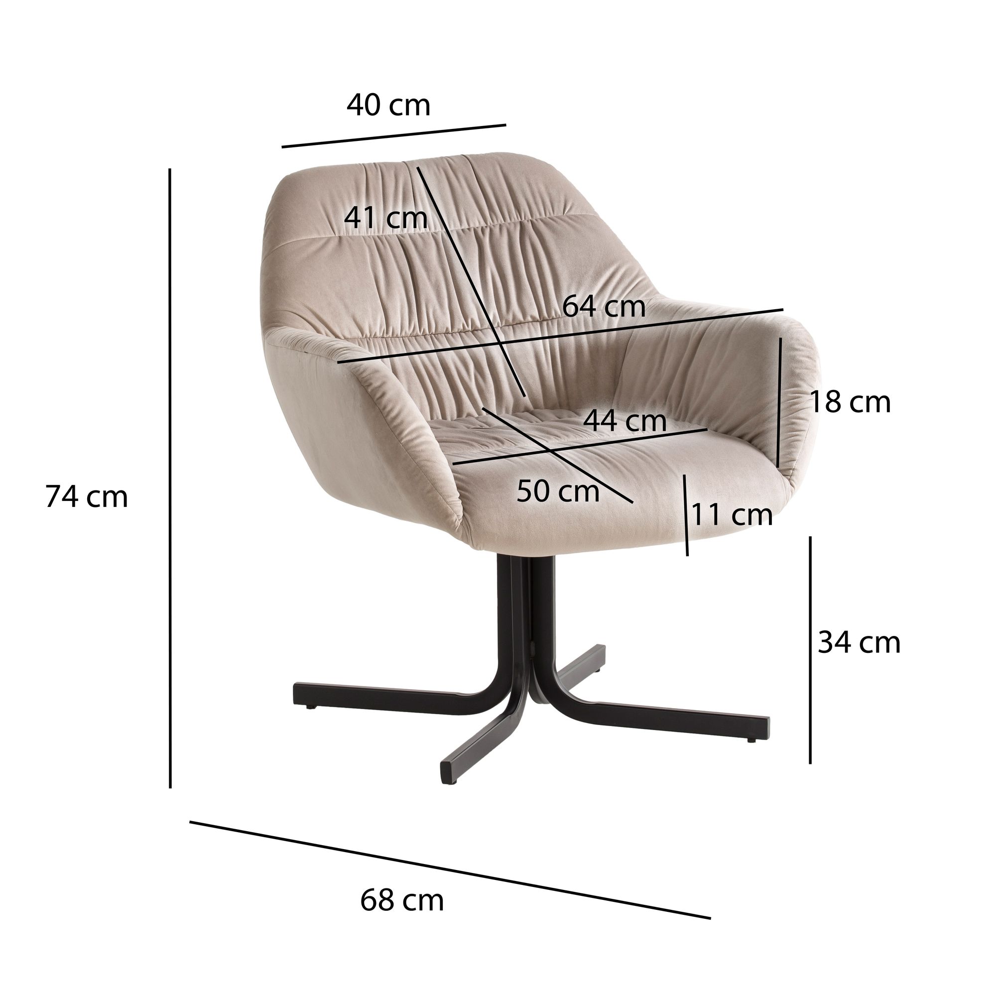 FineBuy Loungesessel Samt Design Clubsessel mit Metallbeine, Schalenstuhl gepolstert mit Rückenlehne, Cocktailsessel Lounge Armlehnen, Sessel mit Stoffbezug | Farbe: Beige