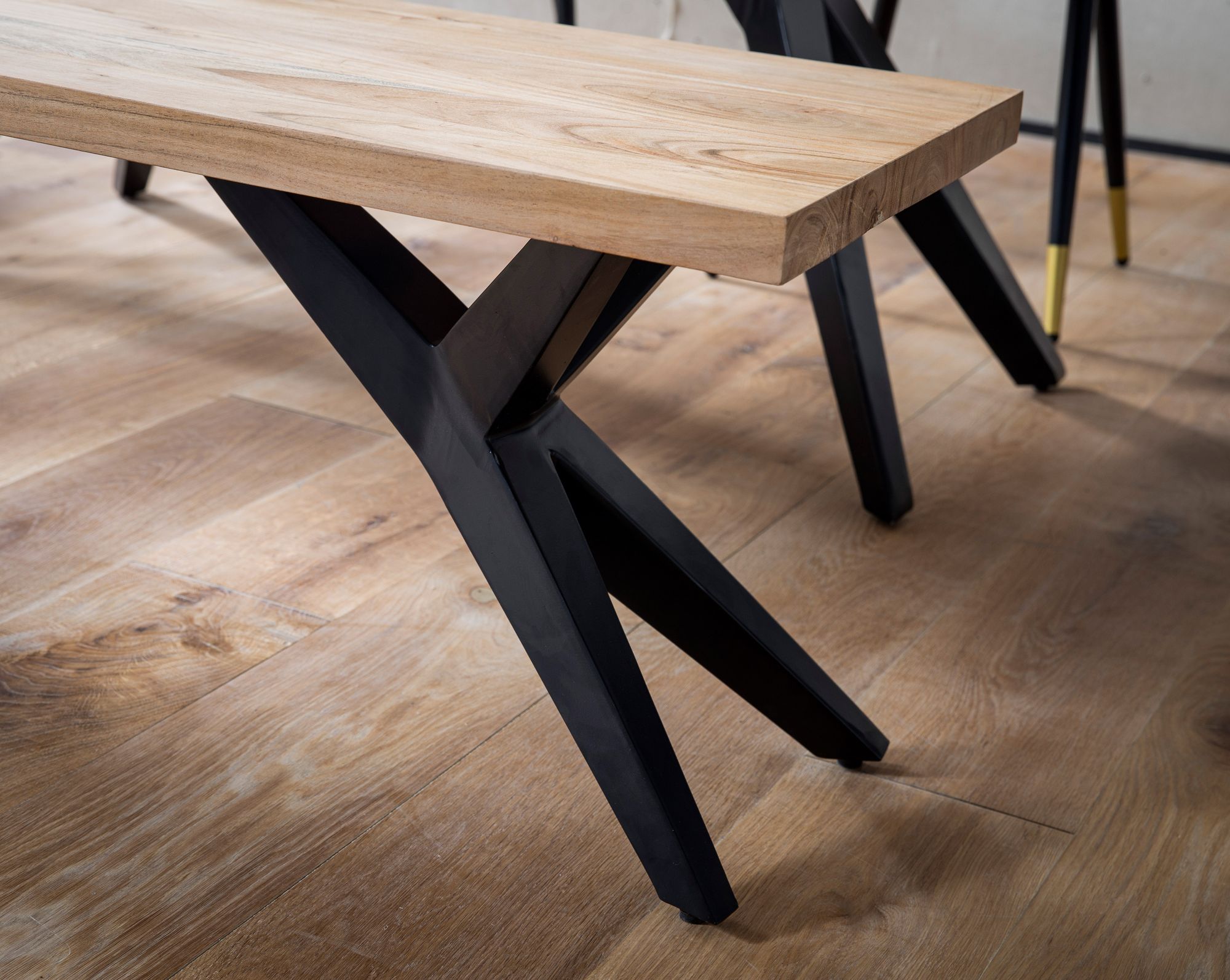 FineBuy Esszimmerbank Akazie Massivholz Metall Loft-Style, Esstischbank Holzbank Massiv ohne Lehne, Küchenbank Essbank Industrial, Sitzbank Esszimmer | Farbe: Braun