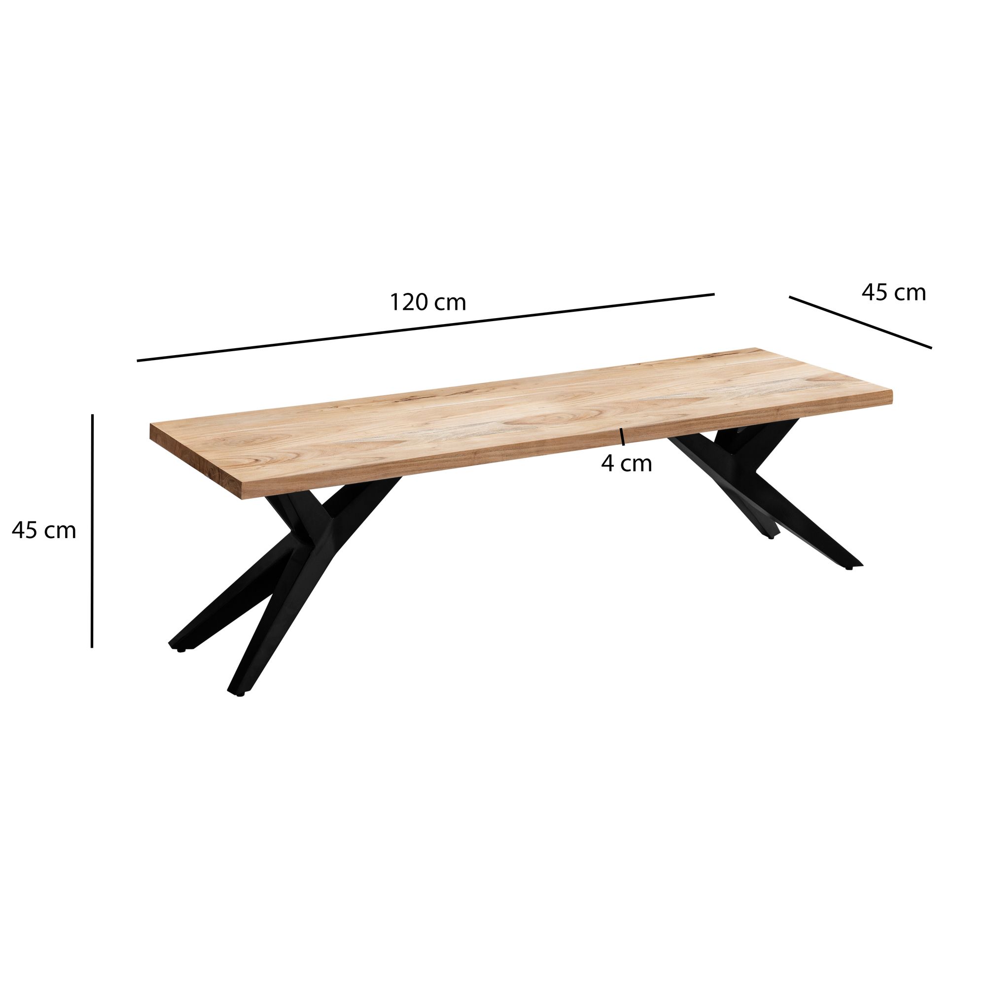 FineBuy Esszimmerbank Akazie Massivholz Metall Loft-Style, Esstischbank Holzbank Massiv ohne Lehne, Küchenbank Essbank Industrial, Sitzbank Esszimmer | Farbe: Braun