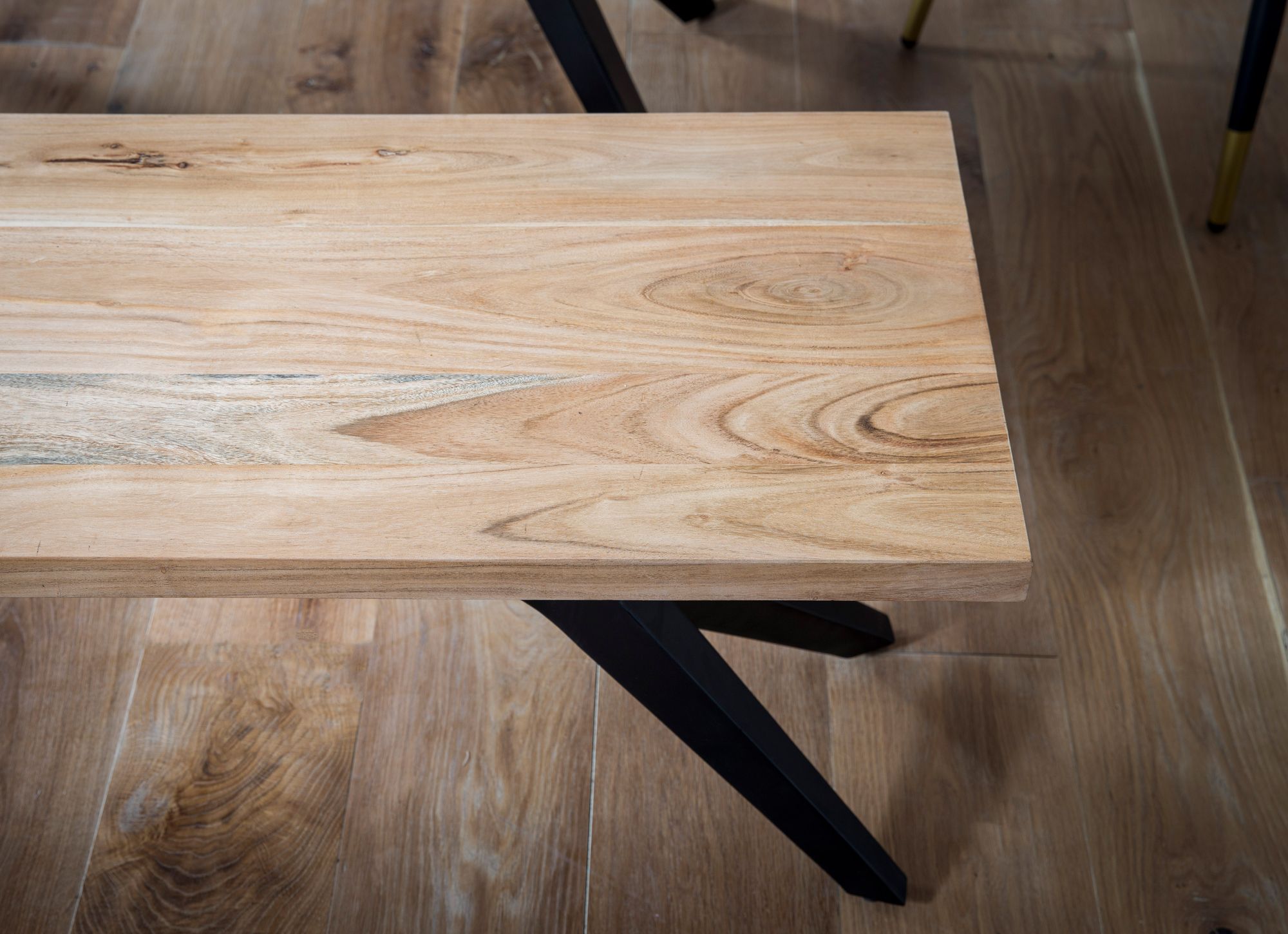 FineBuy Esszimmerbank Akazie Massivholz Metall Loft-Style, Esstischbank Holzbank Massiv ohne Lehne, Küchenbank Essbank Industrial, Sitzbank Esszimmer | Farbe: Braun