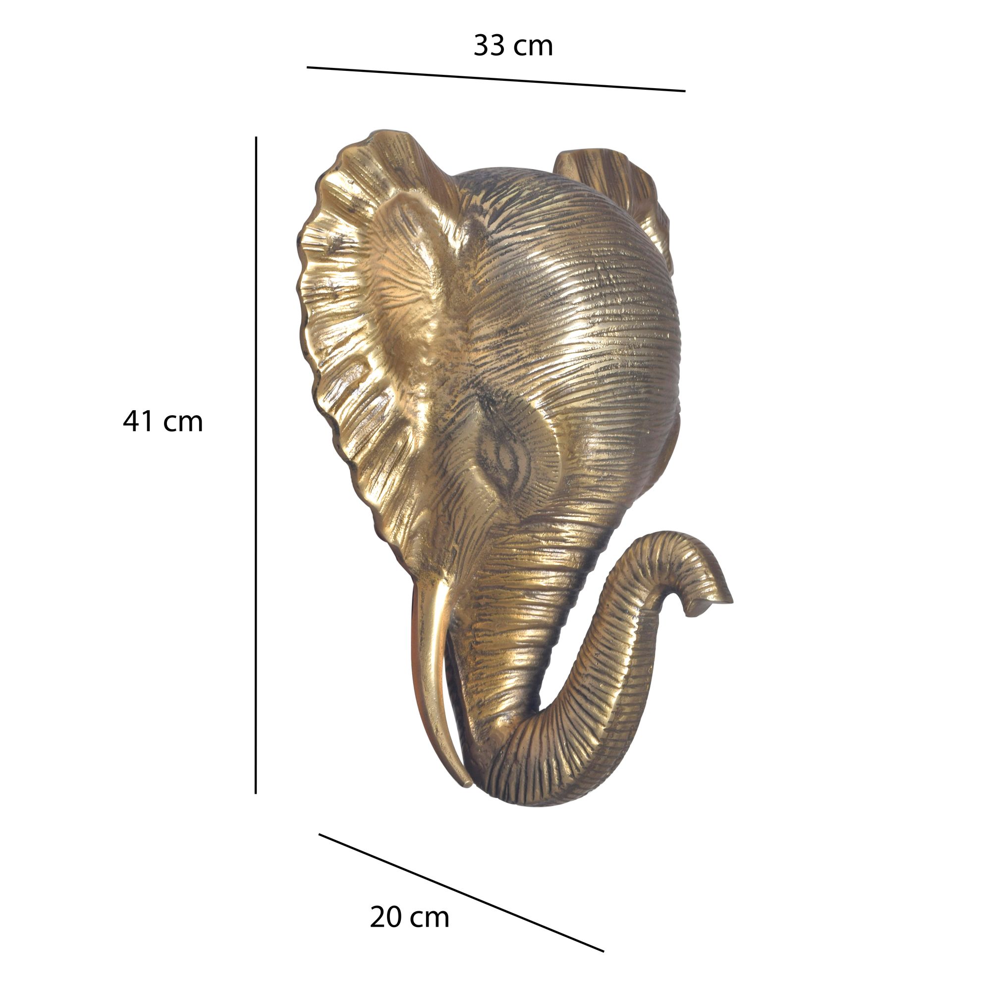 FineBuy Wanddeko Elefant Aluminium Gold Afrika 41 cm Tierkopf, Design Wanddekoration Metall Deko Alu Modern, Wohndeko Exotisch, Wandskulptur Dekoration Wohnaccessoire | Farbe: Gold