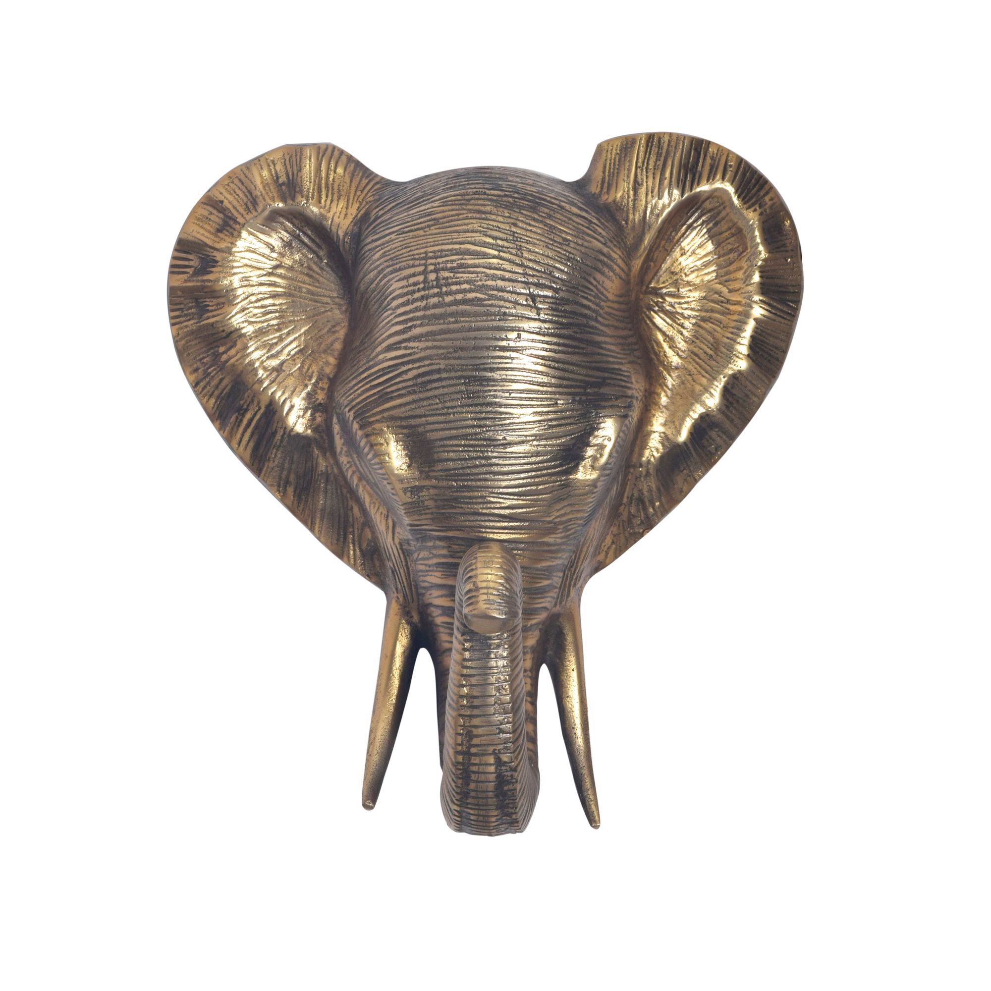 FineBuy Wanddeko Elefant Aluminium Gold Afrika 41 cm Tierkopf, Design Wanddekoration Metall Deko Alu Modern, Wohndeko Exotisch, Wandskulptur Dekoration Wohnaccessoire | Farbe: Gold