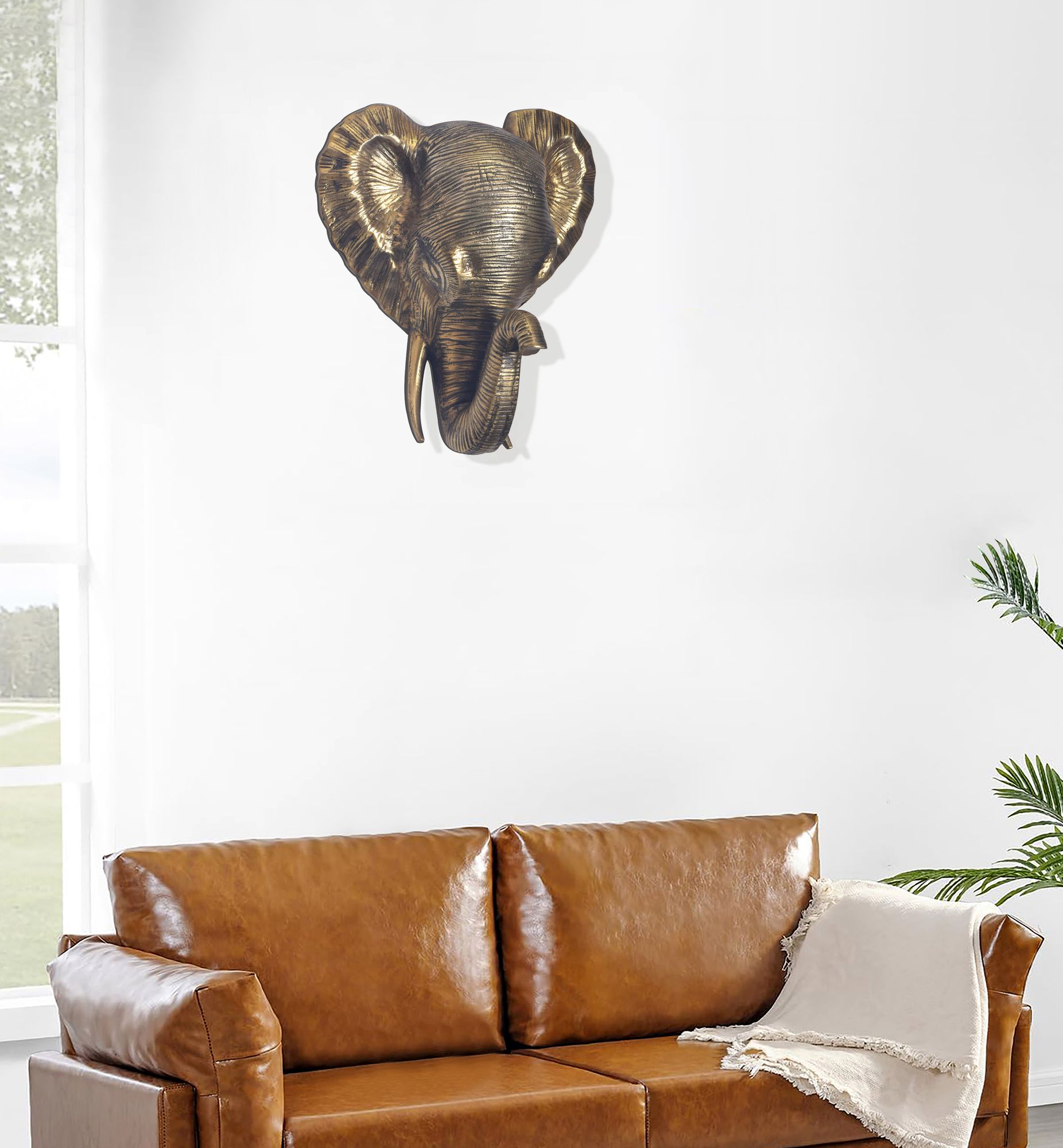 FineBuy Wanddeko Elefant Aluminium Gold Afrika 41 cm Tierkopf, Design Wanddekoration Metall Deko Alu Modern, Wohndeko Exotisch, Wandskulptur Dekoration Wohnaccessoire | Farbe: Gold
