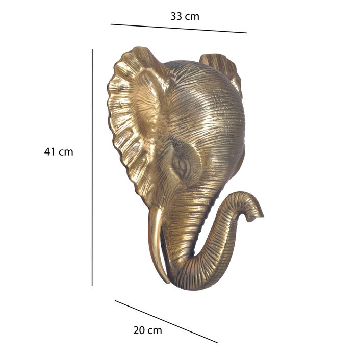 Wanddeko FineBuy Wohndeko Elefant 41 cm Aluminium Gold Afrika Dekoration Modern – Maßzeichnung