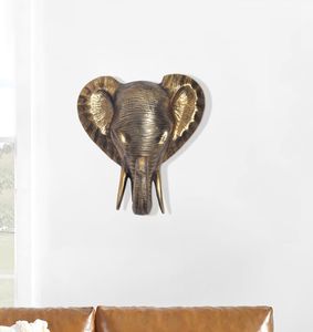 FineBuy Wanddeko Elefant Aluminium Gold Afrika 41 cm Tierkopf, Design Wanddekoration Metall Deko Alu Modern, Wohndeko Exotisch, Wandskulptur Dekoration Wohnaccessoire