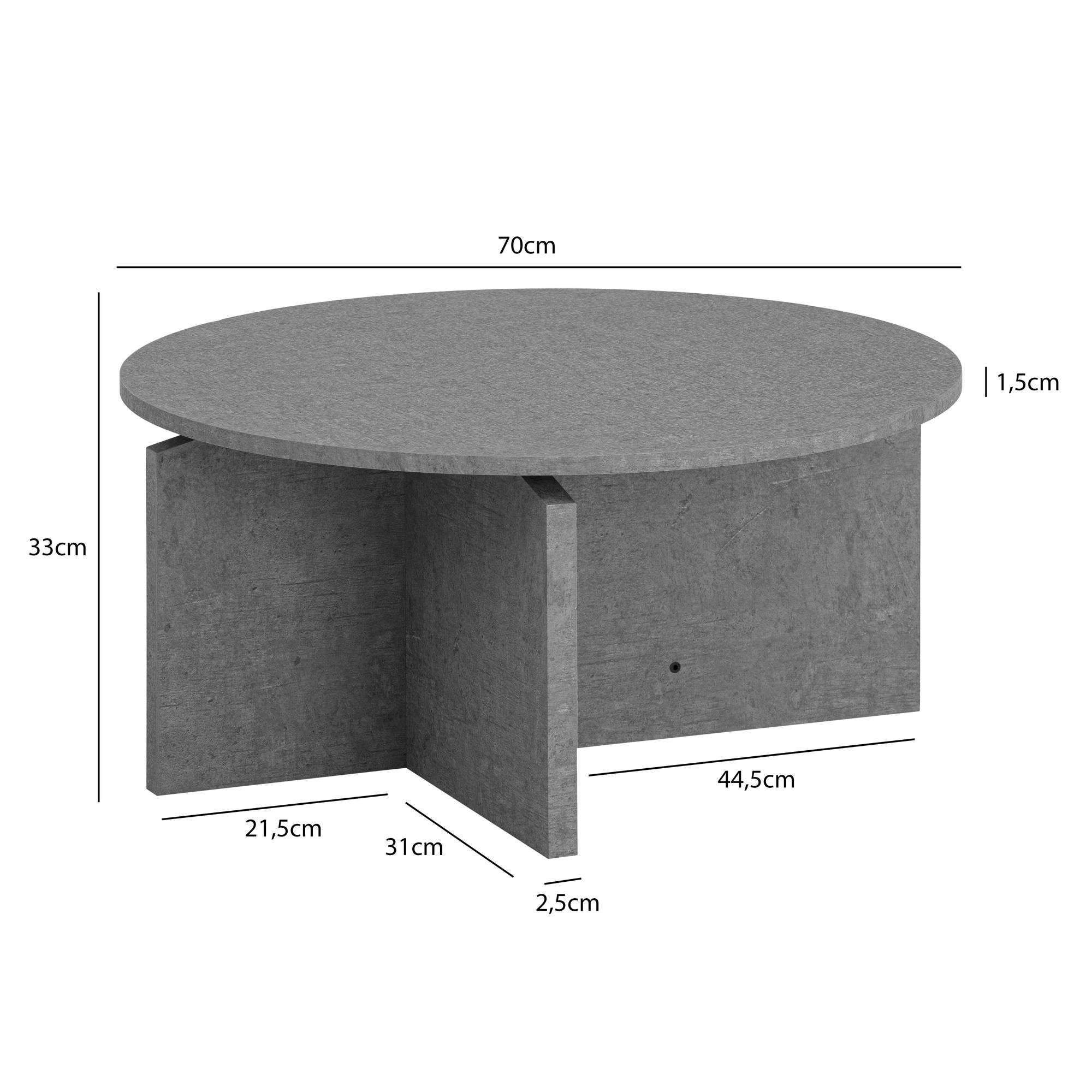 FineBuy Couchtisch 70x70x33 cm Sofatisch Modern, Design Wohnzimmertisch Rund, Loungetisch Groß, Kaffeetisch Beistelltisch | Farbe: Grau