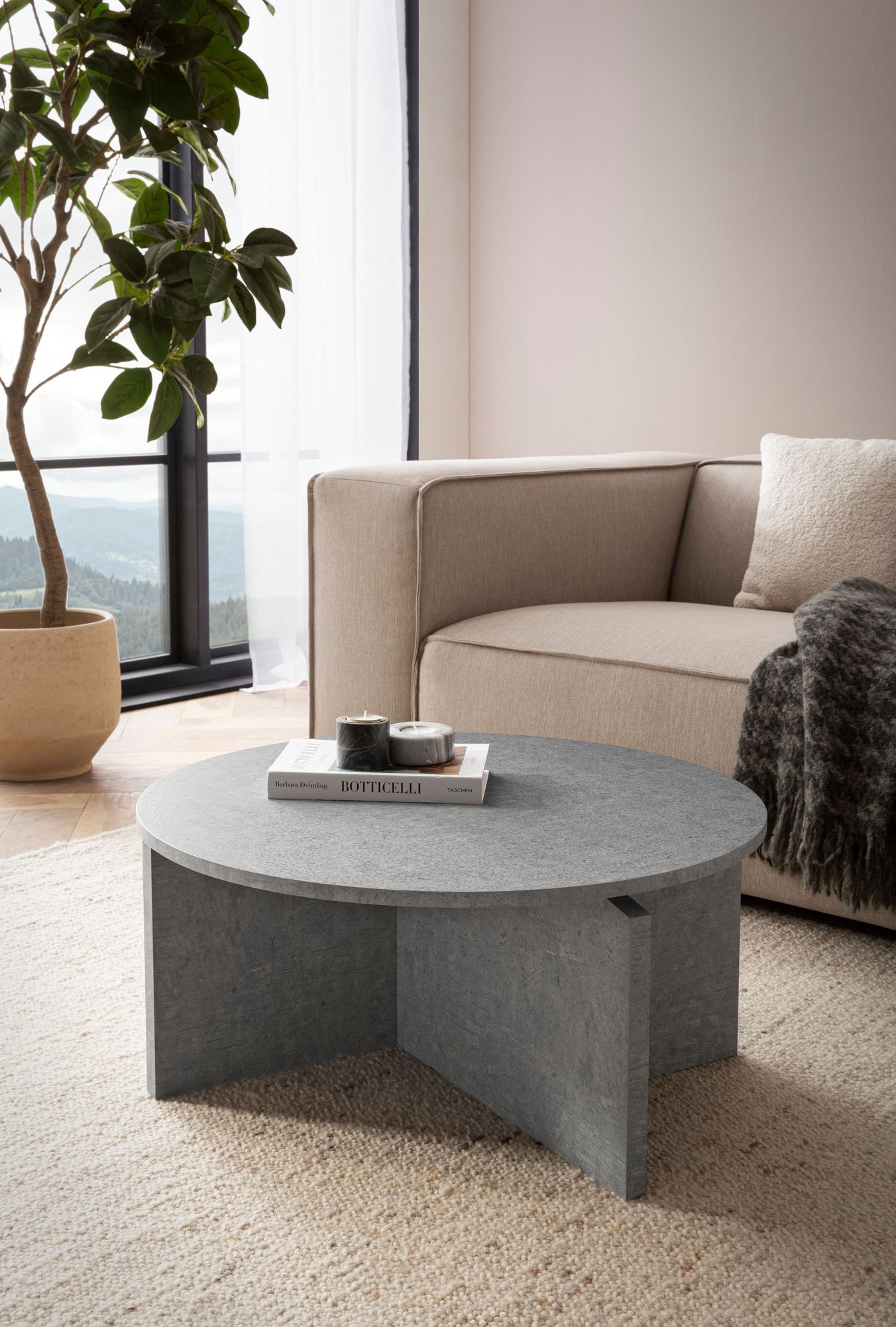 FineBuy Couchtisch 70x70x33 cm Sofatisch Modern, Design Wohnzimmertisch Rund, Loungetisch Groß, Kaffeetisch Beistelltisch | Farbe: Grau