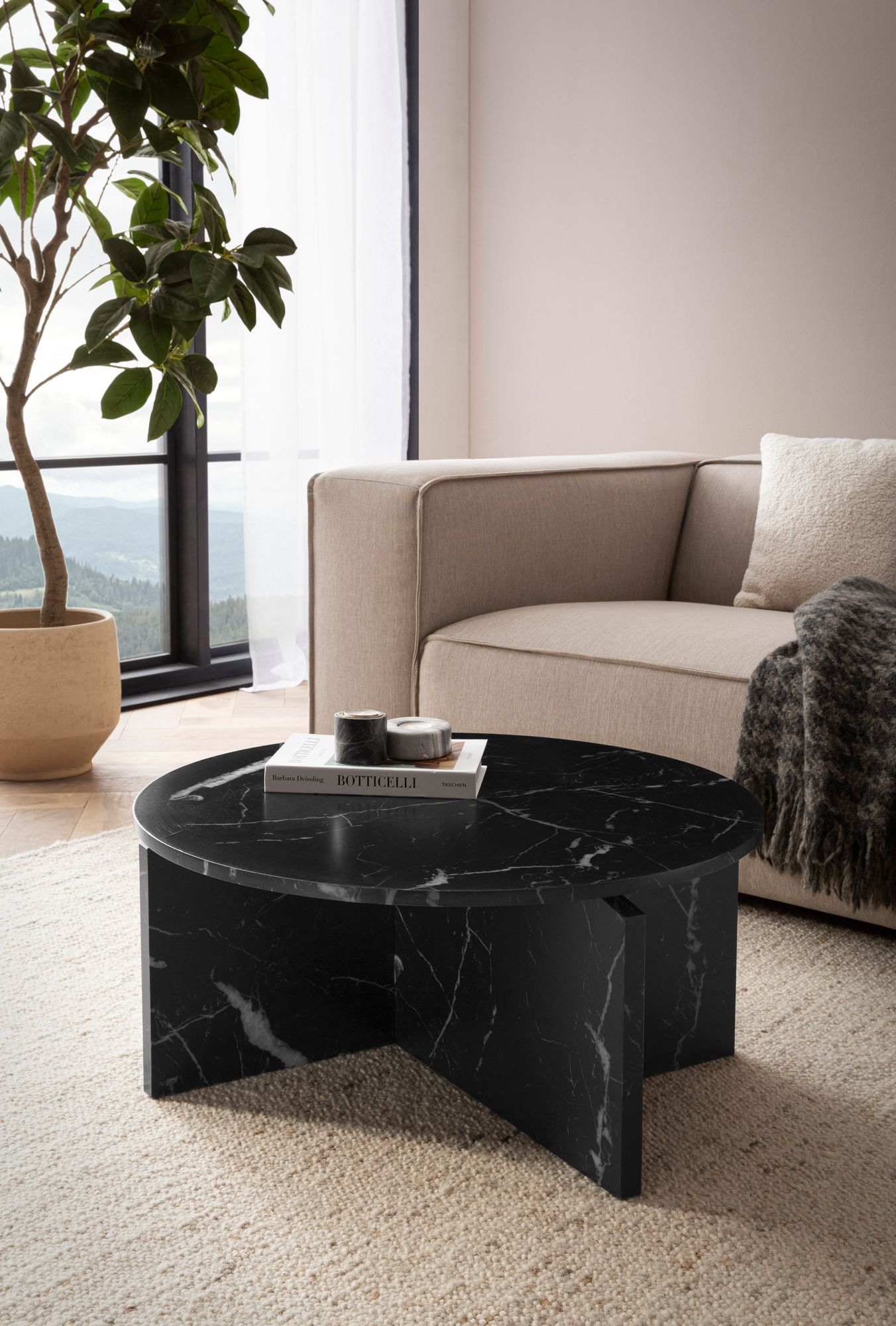 FineBuy Couchtisch 70x70x33 cm Sofatisch Modern, Design Wohnzimmertisch Rund, Loungetisch Groß, Kaffeetisch Beistelltisch | Farbe: Grau