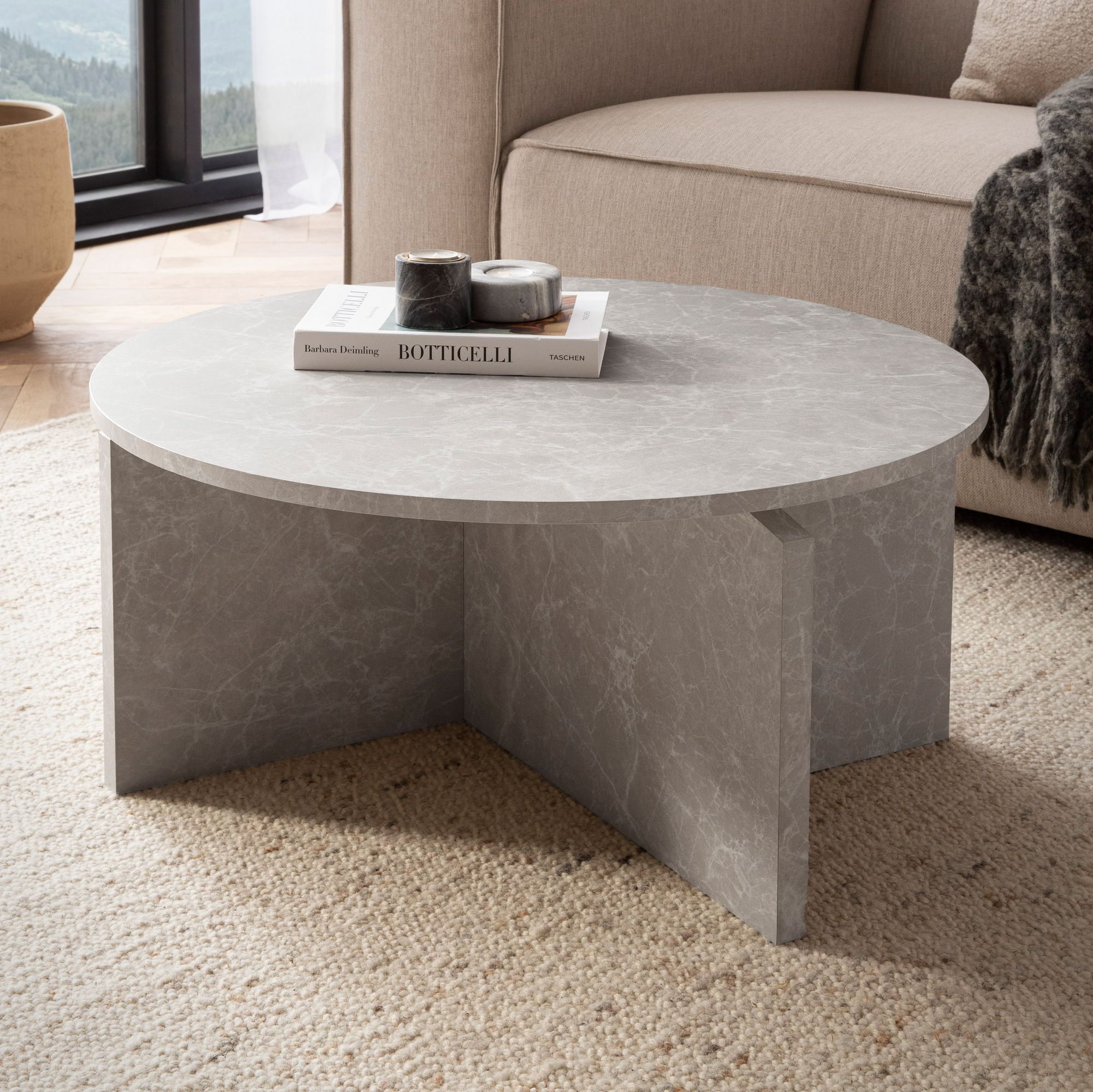 FineBuy Couchtisch 70x70x33 cm Sofatisch Modern, Design Wohnzimmertisch Rund, Loungetisch Groß, Kaffeetisch Beistelltisch | Farbe: Grau