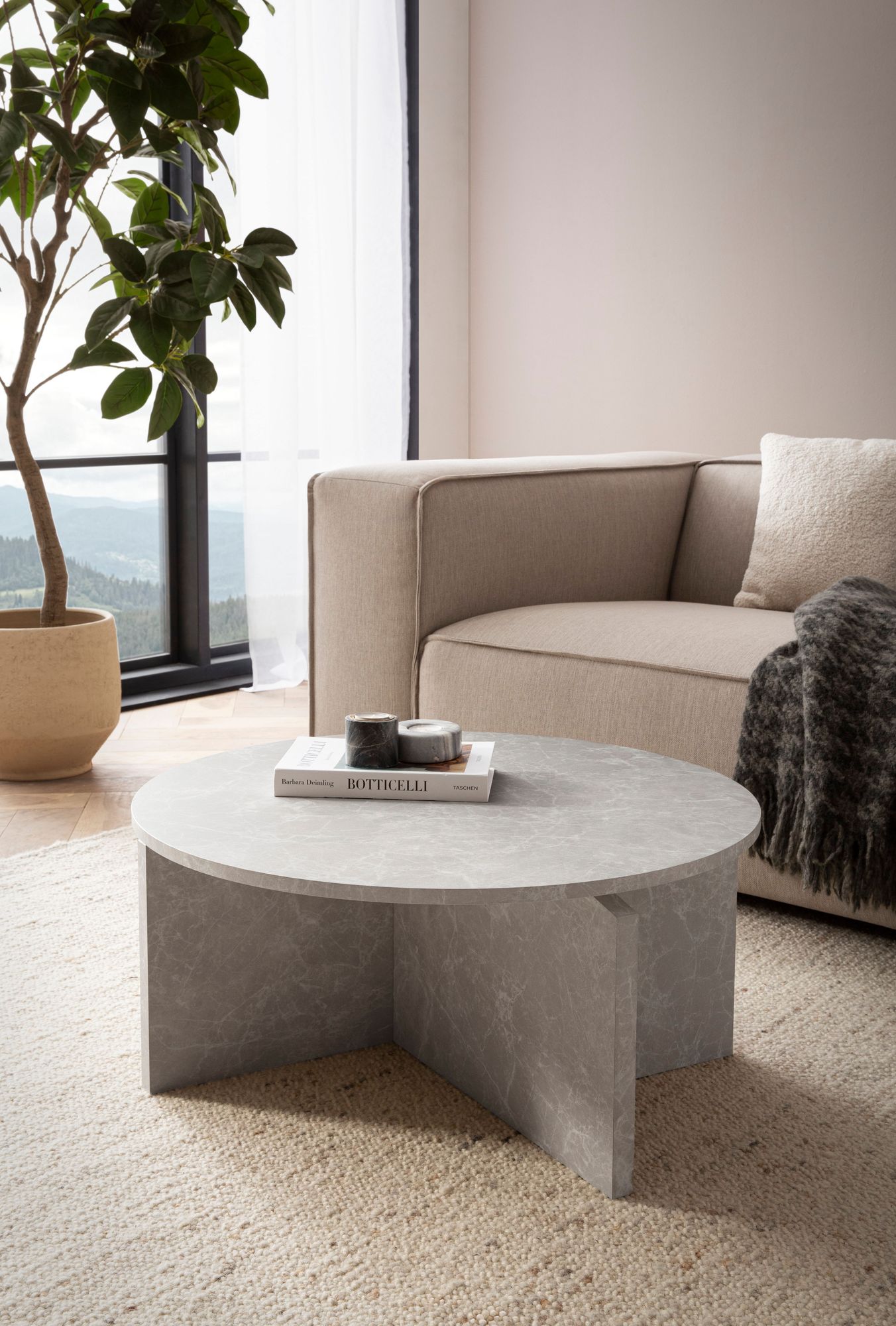 FineBuy Couchtisch 70x70x33 cm Sofatisch Modern, Design Wohnzimmertisch Rund, Loungetisch Groß, Kaffeetisch Beistelltisch | Farbe: Grau