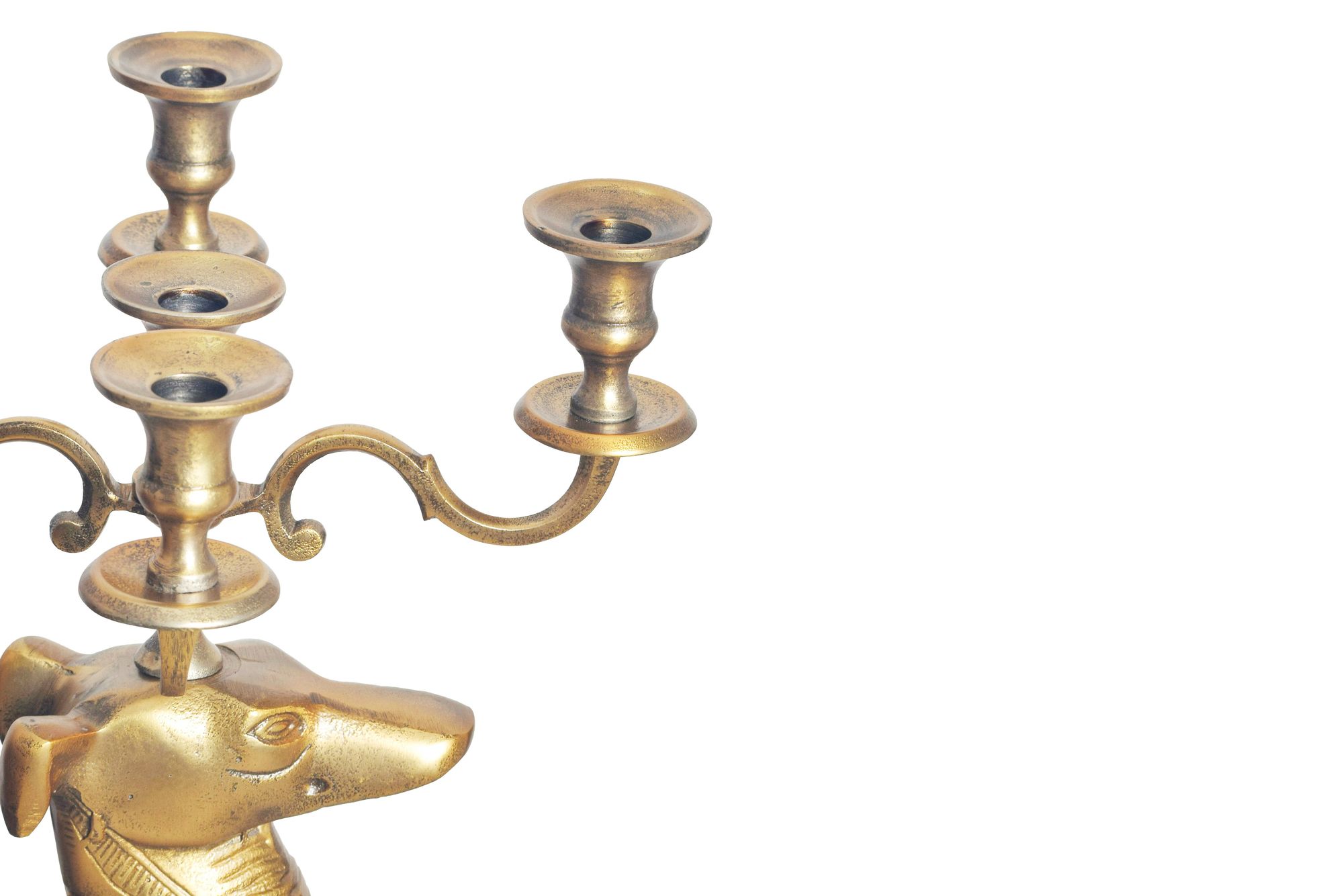 FineBuy Kerzenhalter Windhund Aluminium Gold 69 cm 5-armiger Kerzenleuchter, Kerzenständer Metall für fünf Kerzen, Bodenkerzenhalter Modern, Wohnaccessoire Hund | Farbe: Gold