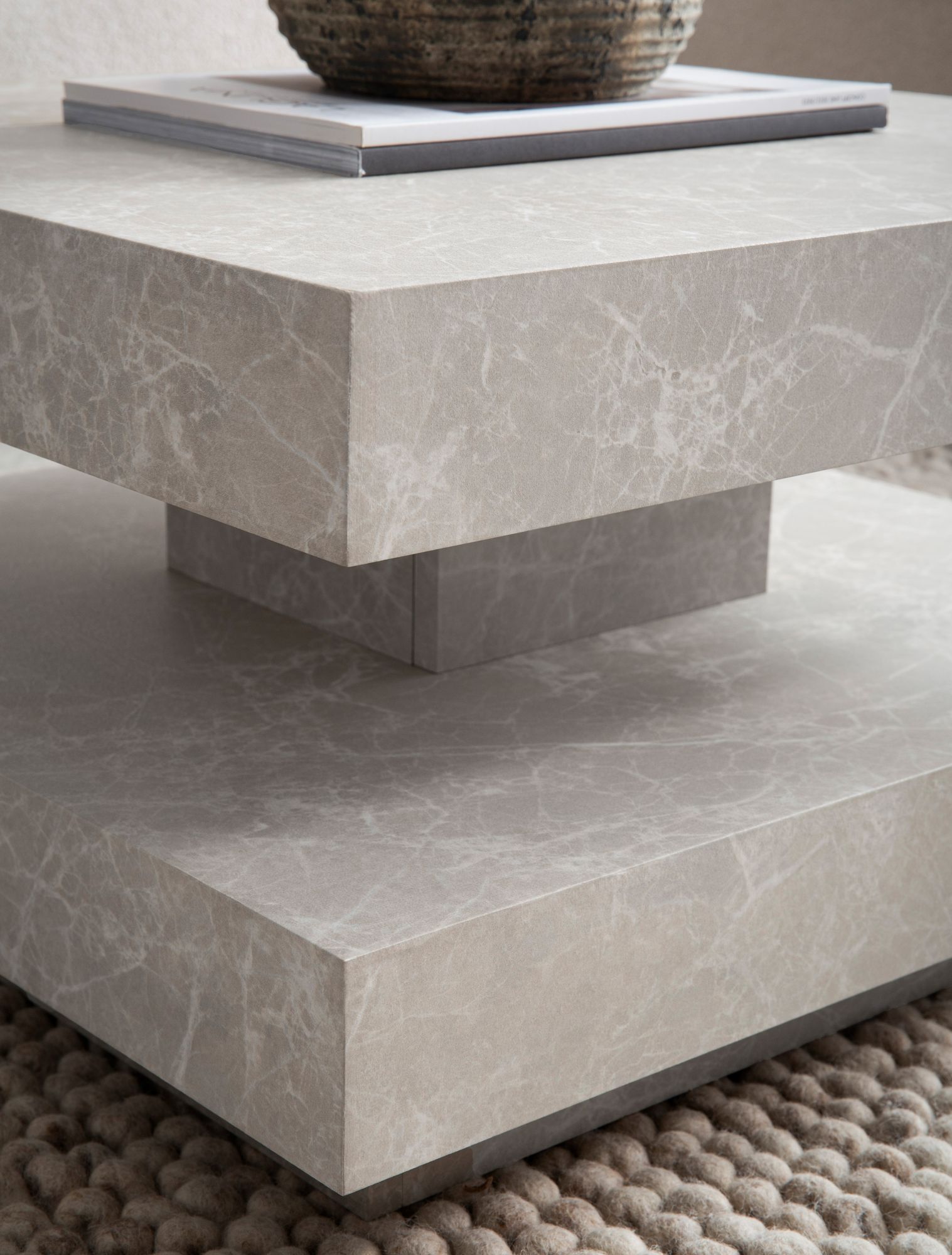 FineBuy Couchtisch 60x60x34 cm Sofatisch Modern, Design Wohnzimmertisch mit Stauraum Quadratisch, Loungetisch Klein, Kaffeetisch | Farbe: Beige