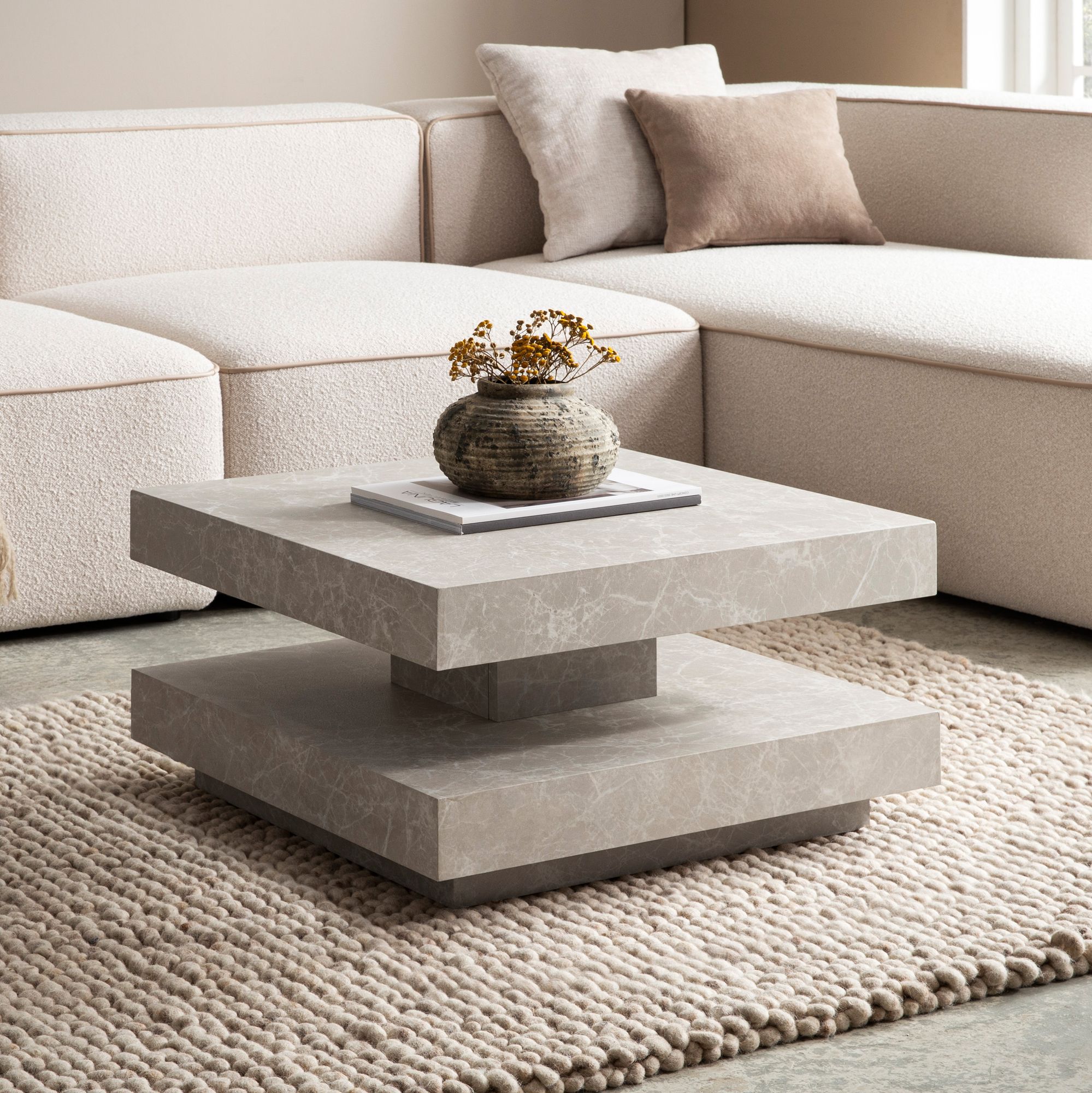 FineBuy Couchtisch 60x60x34 cm Sofatisch Modern, Design Wohnzimmertisch mit Stauraum Quadratisch, Loungetisch Klein, Kaffeetisch | Farbe: Beige