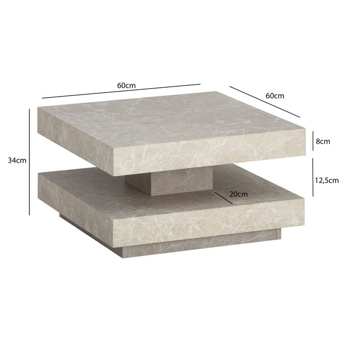 Couchtisch FineBuy 60 cm Wohnzimmertisch Sofatisch Quadratisch Klein Kaffeetisch – Maßzeichnung